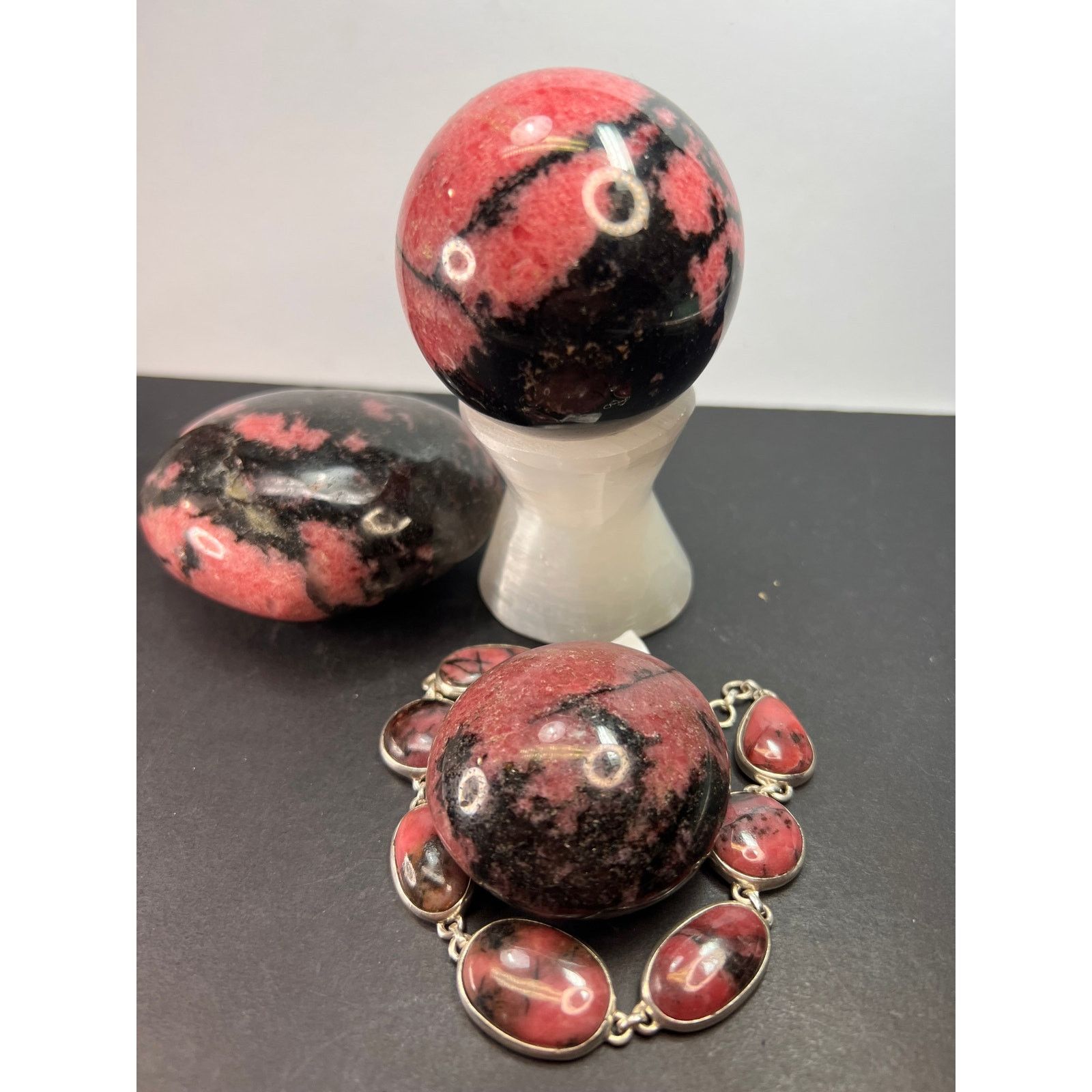 Other New Rhodonite free form sterling silver link bracelet Size ONE SIZE - 8 Thumbnail