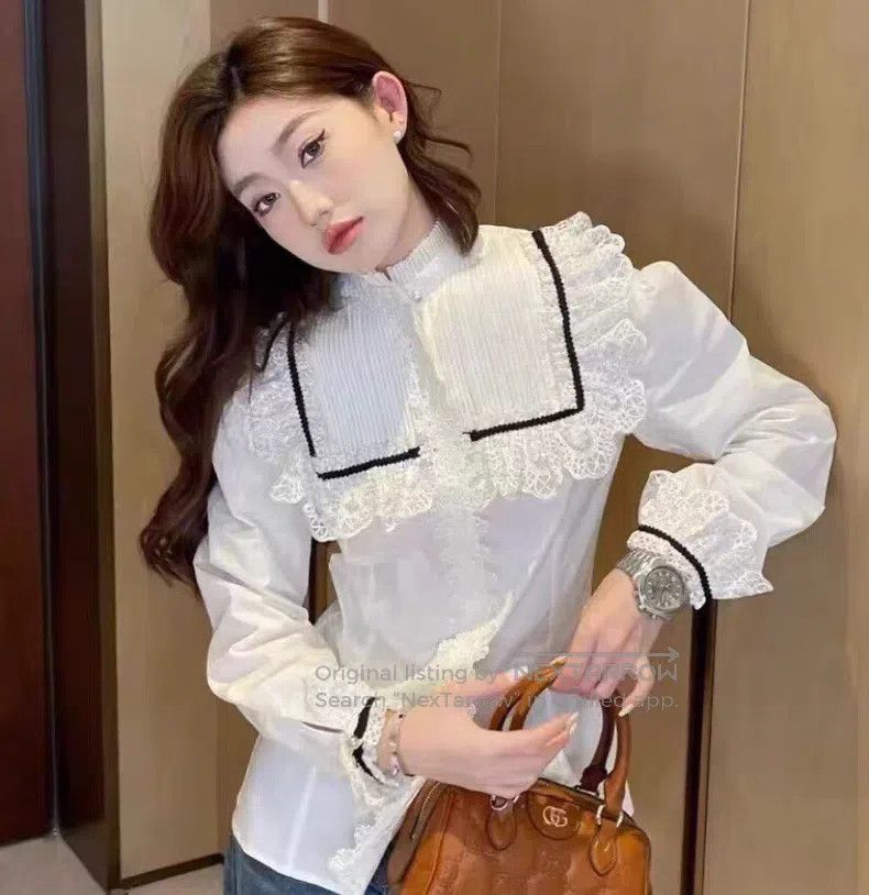 Gucci Gucci Beige cotton lace design long-sleeved shirt Size S / US 4 / IT 40 - 8 Thumbnail