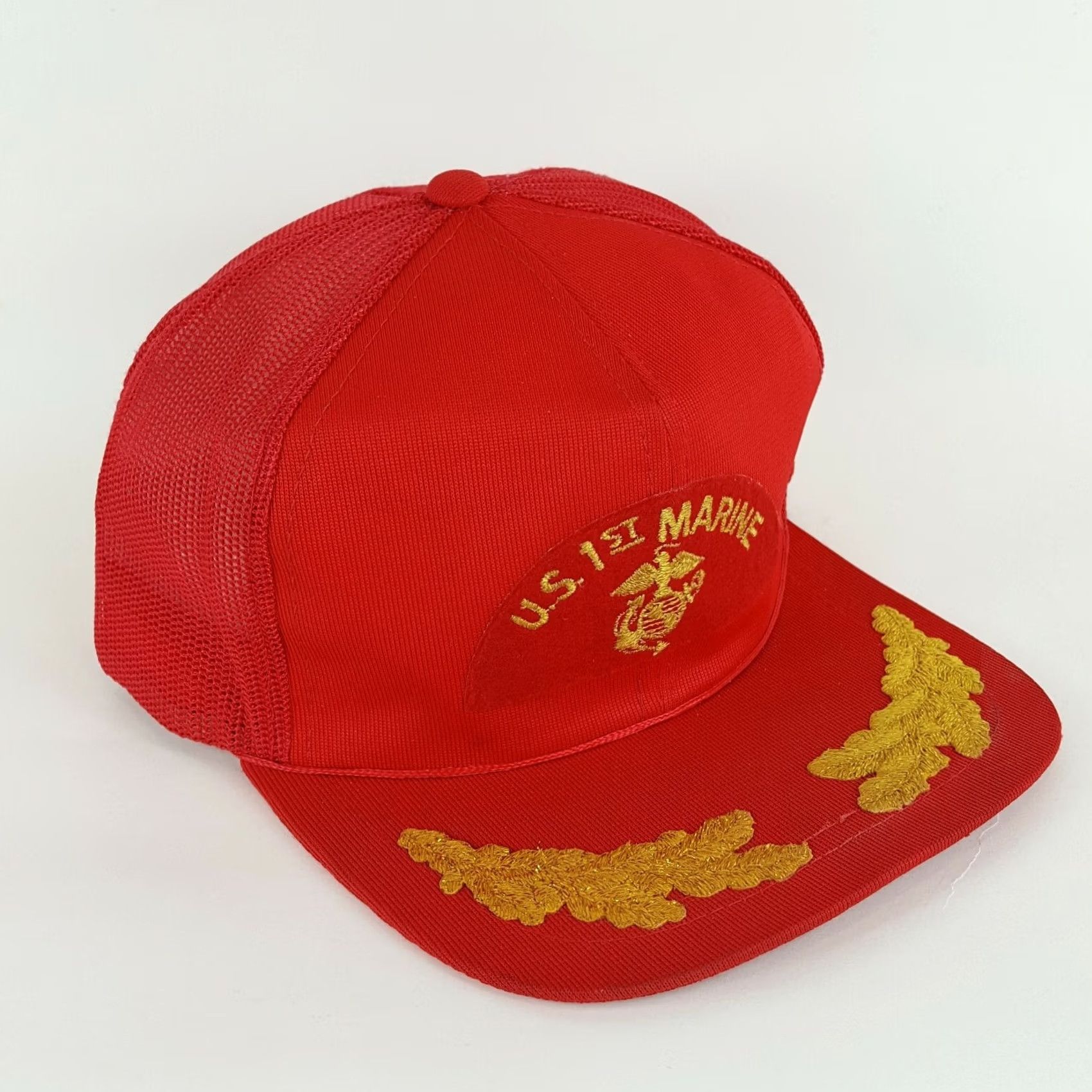 Vintage VINTAGE US 1st Marine Patch Trucker Hat Red Embroidered Snapback Military Cap Men Adjustable Size Size ONE SIZE - 3 Thumbnail