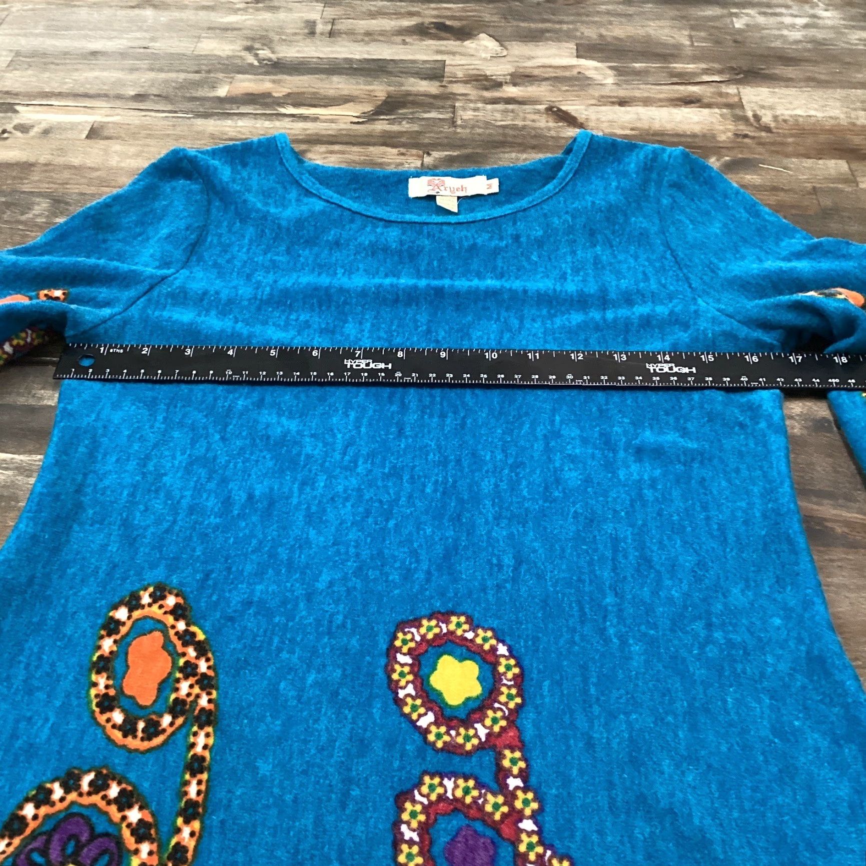 Anthropologie Aryeh Anthropologie Sweater Dress Women M Blue Flowers Flare Sleeve Boho Retro Knee Length Knit Pullover Size M Blue Womens Dress } Size M / US 6-8 / IT 42-44 - 6 Thumbnail