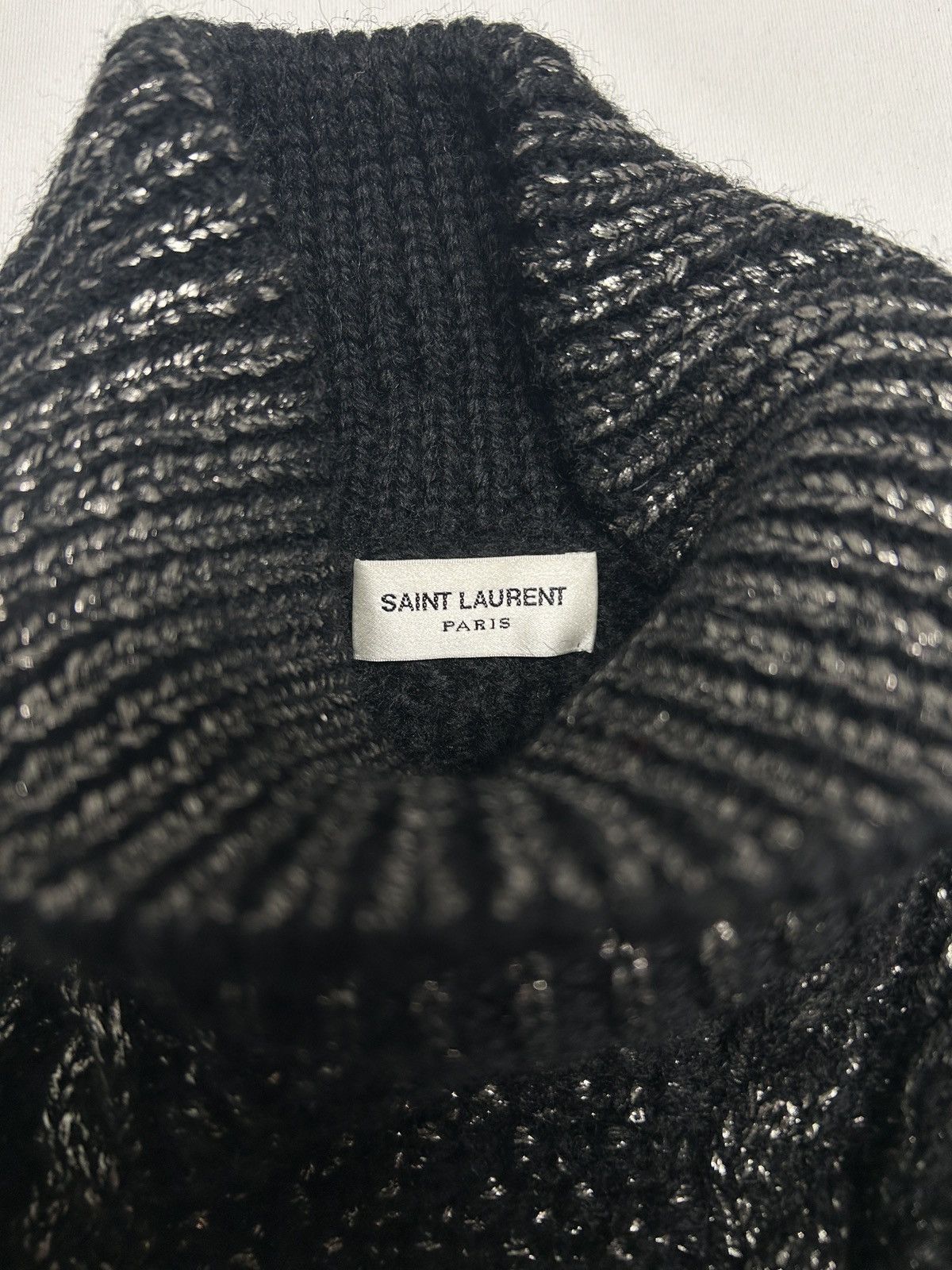 Saint Laurent Paris FW2018 Silver Glazed Heavyweight Cable Turtleneck Knit Size US XS / EU 42 / 0 - 9 Thumbnail