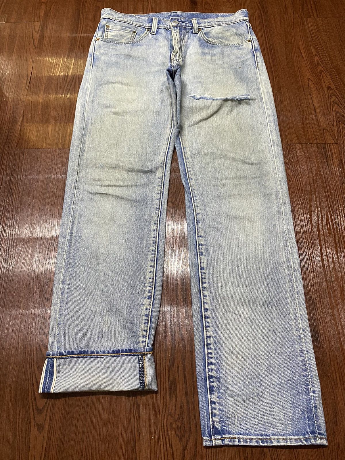 Vintage Levis505 BIG E Selvedge Fade Blue Distressed Jeans