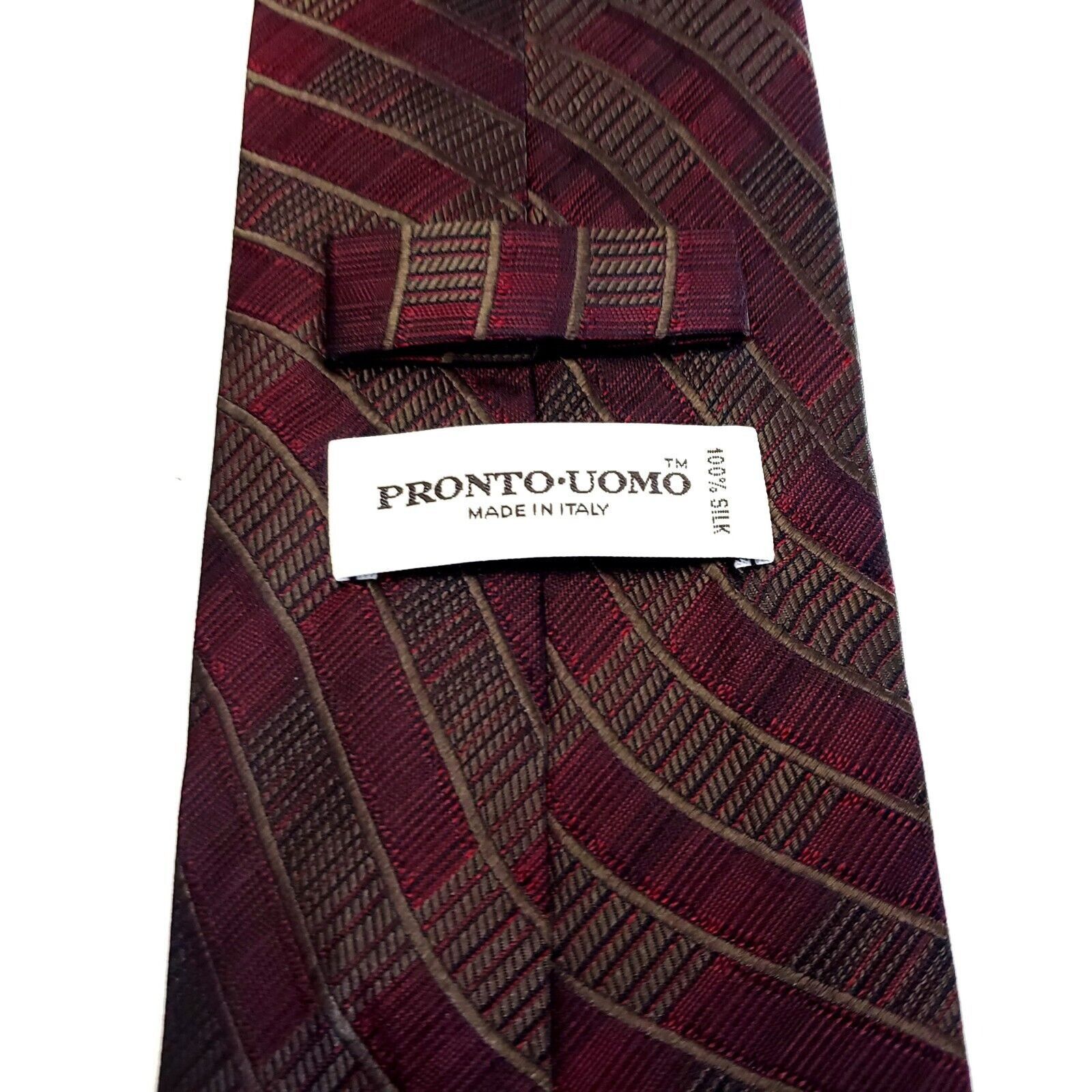 Pronto Uomo Pronto Uomo Red Silk Tie Woven Wide Striped Size ONE SIZE - 4 Thumbnail