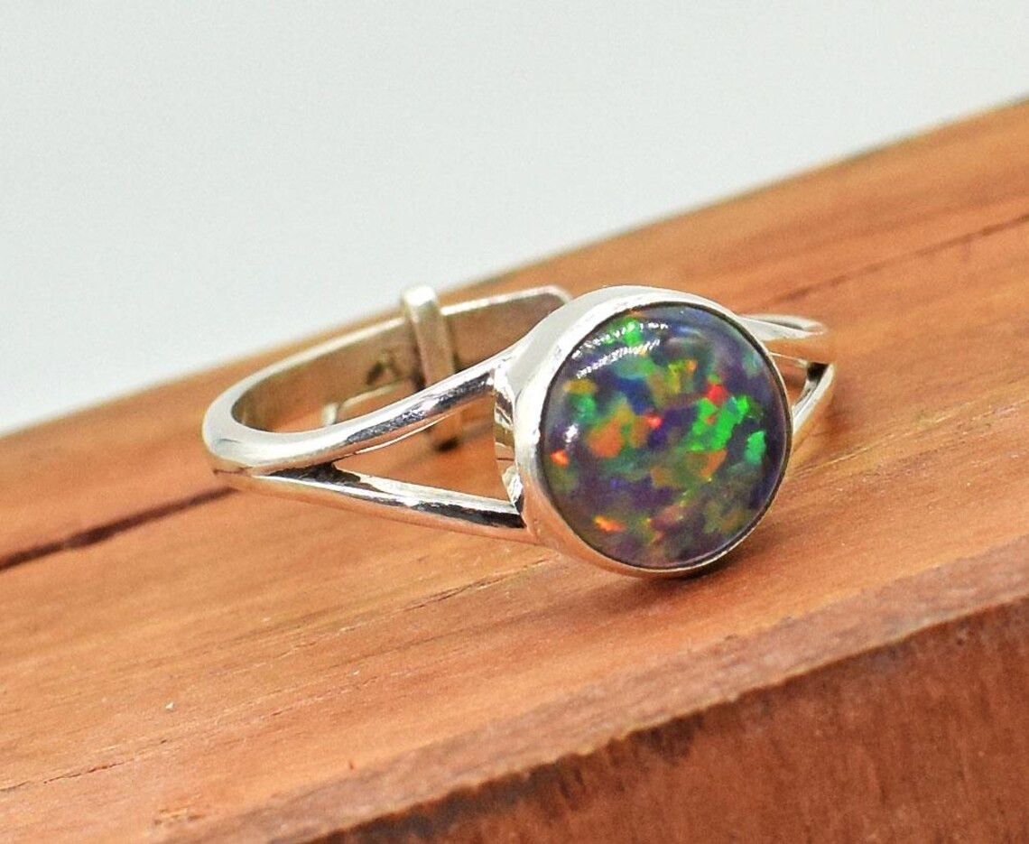 Handmade Dainty Multi Fire Opal 925 Silver Ring: Anniversary Jewelry Size ONE SIZE - 6 Thumbnail