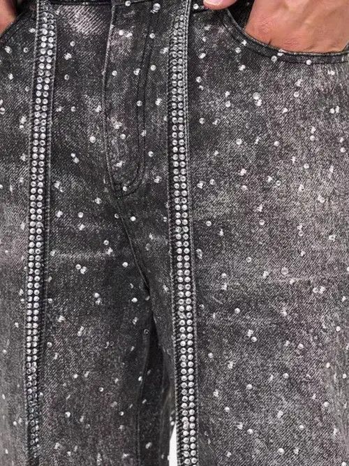 Japanese Brand VIBE High Street Rhinestone Design Loose Straight Jeans Size US 34 / EU 50 - 8 Thumbnail