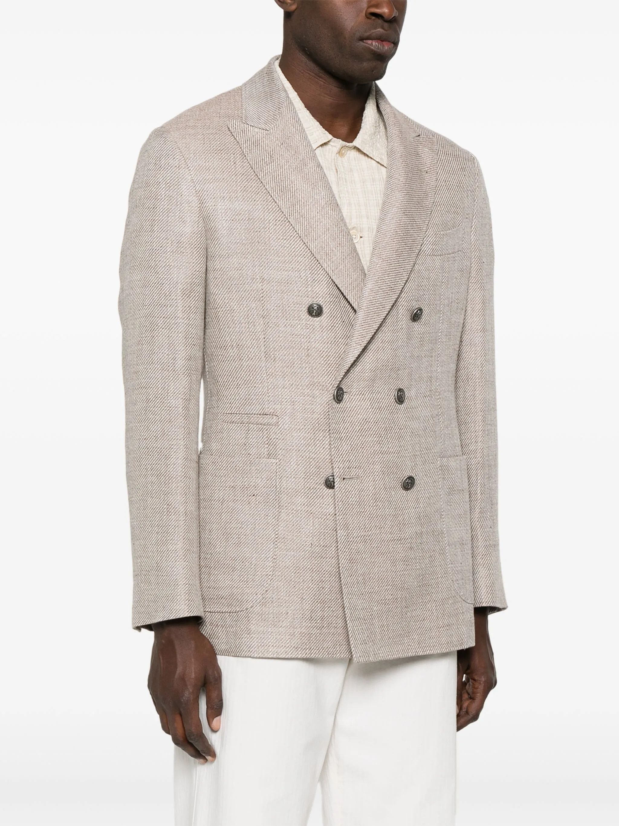 Brunello Cucinelli o1y0526 Double-breasted Blazer in Beige Size US M / EU 48-50 / 2 - 3 Thumbnail