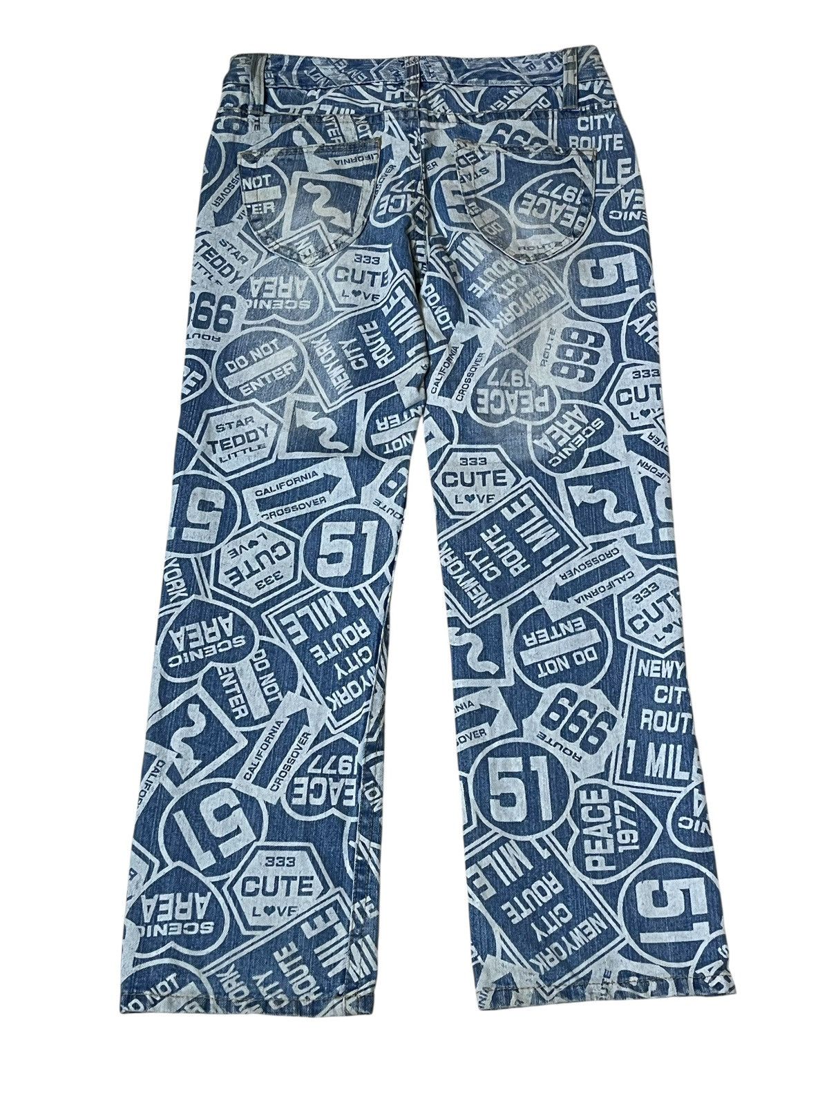 Le Grande Bleu (L.G.B.) Sick japanese subculture W.A.Z.P fullprint route 666 jeans Size US 30 / EU 46 - 3 Thumbnail