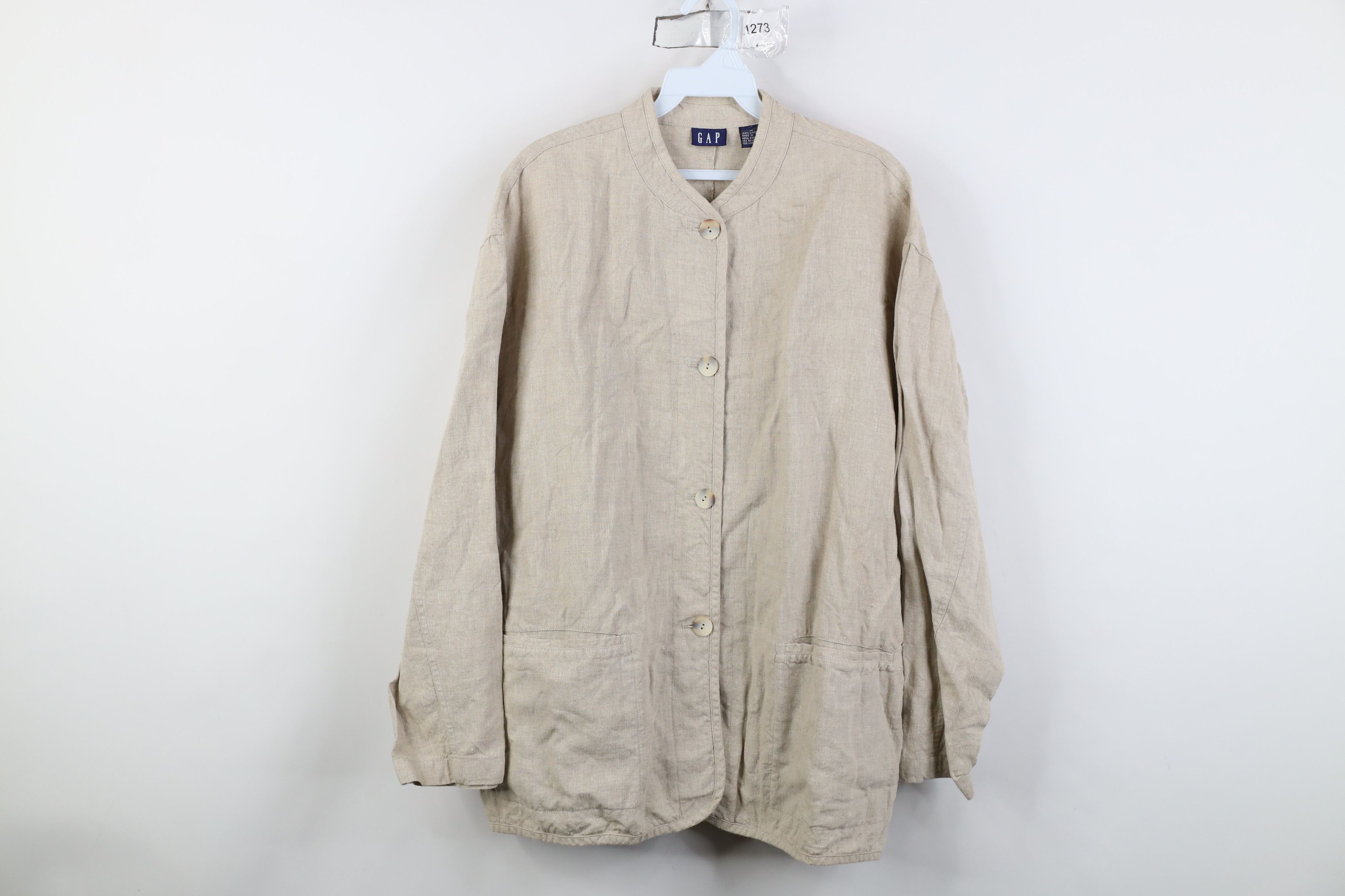 Gap Vintage 90s Gap Linen Button Pocket Jacket Oatmeal Brown Size M / US 6-8 / IT 42-44 - 1 Thumbnail