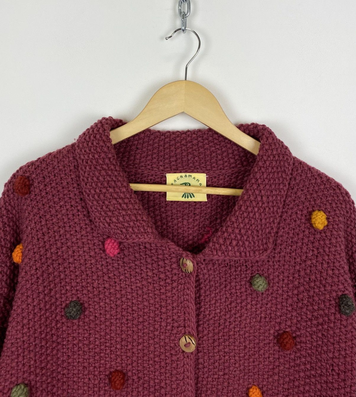Handmade Vintage Pachamama Hand Knit Buttons Cardigan 90’s With Bubo Size US L / EU 52-54 / 3 - 2 Thumbnail