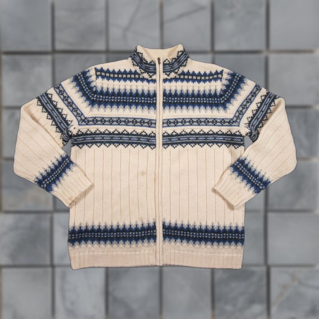 Lands' End VINTAGE Lands' End Wool Sweater Womens Medium Beige Full Zip Fair Isle Long Sleeve Mock Neck Size M / US 6-8 / IT 42-44 - 1 Thumbnail