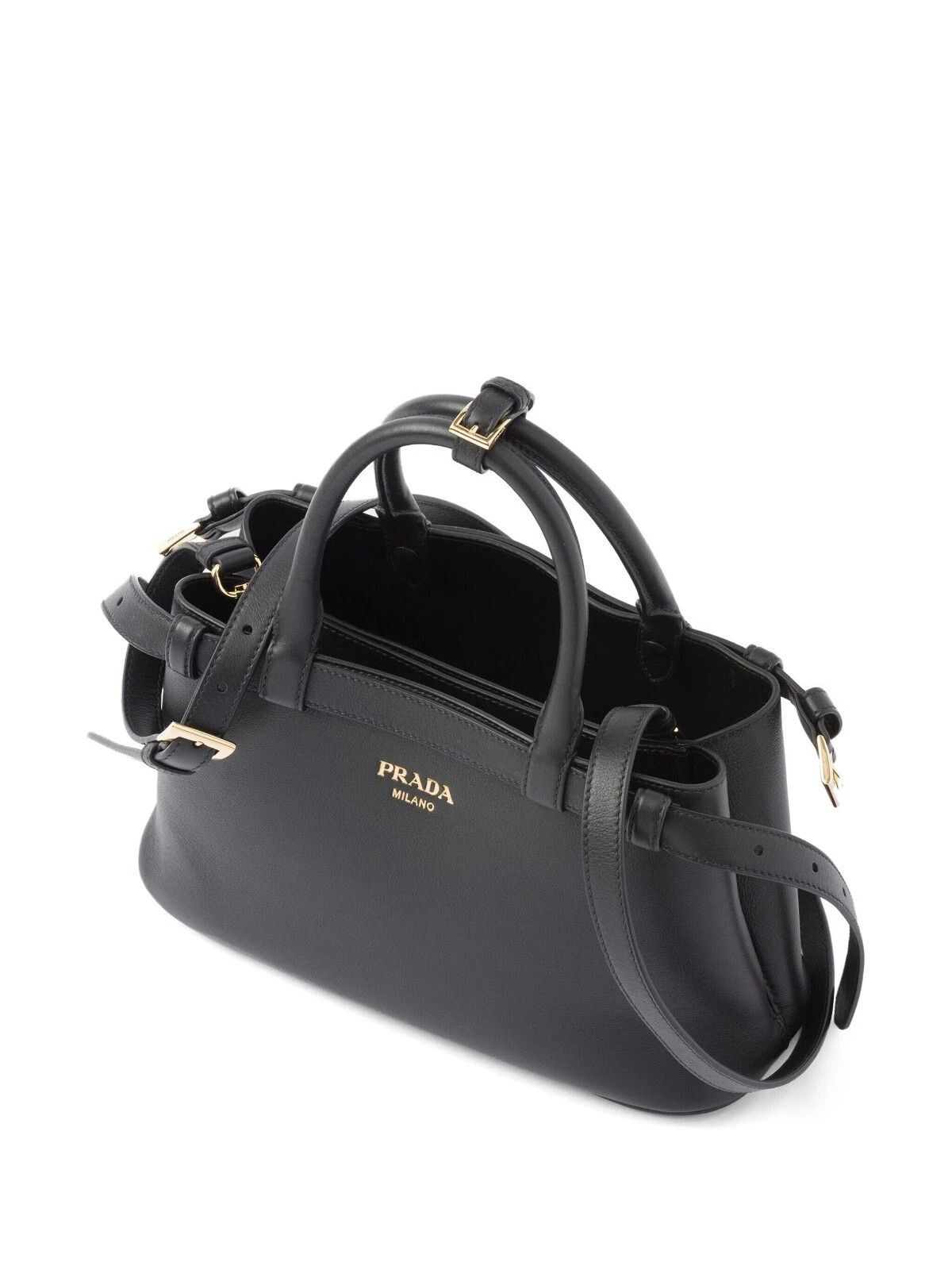 Prada PRADA Buckle Small Black Leather Double Belted Handbag New Size ONE SIZE - 3 Thumbnail