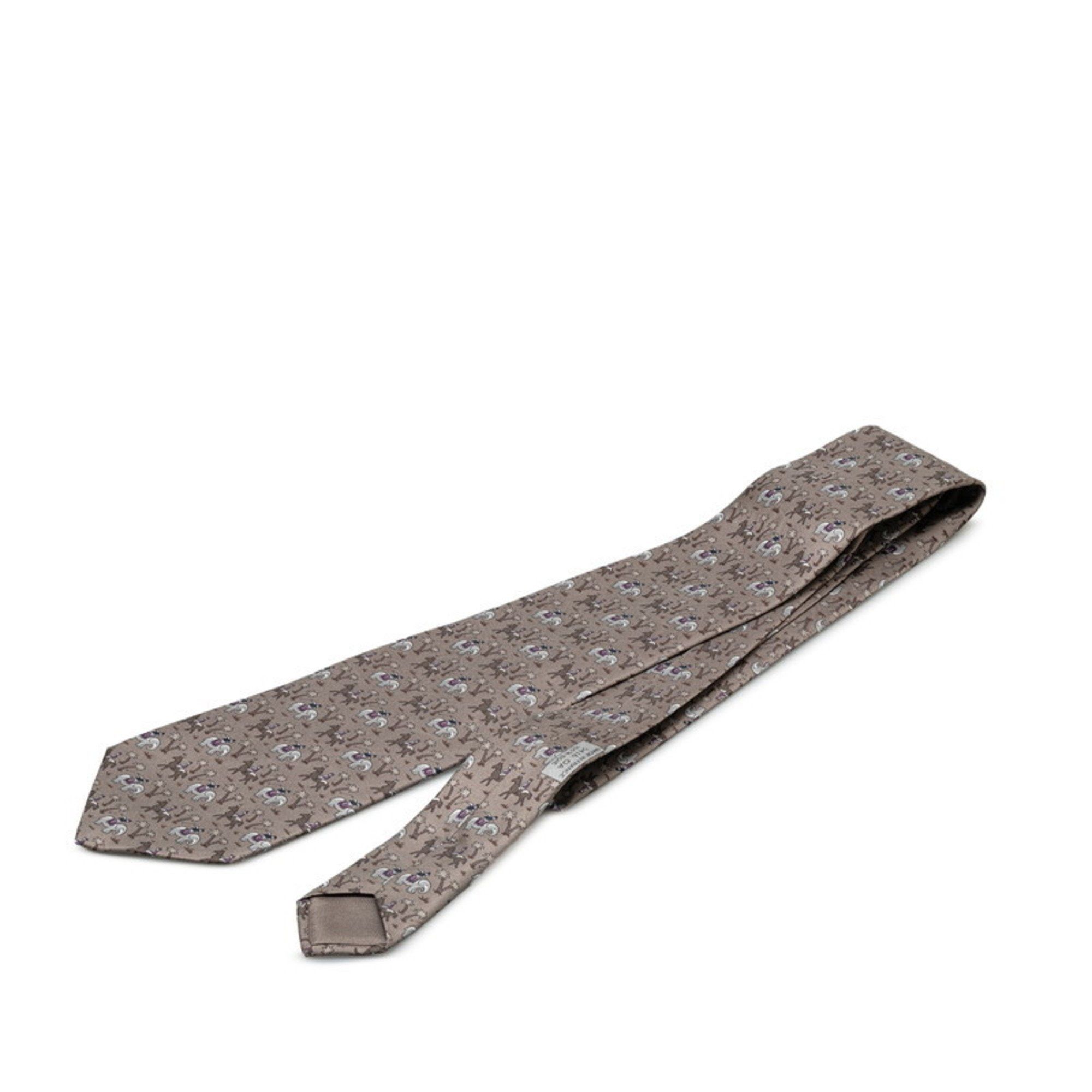 Hermes Hermes Elephant and Horse Animal Print Tie Grey Multicolor Silk Men's HERMES Size ONE SIZE - 1 Thumbnail