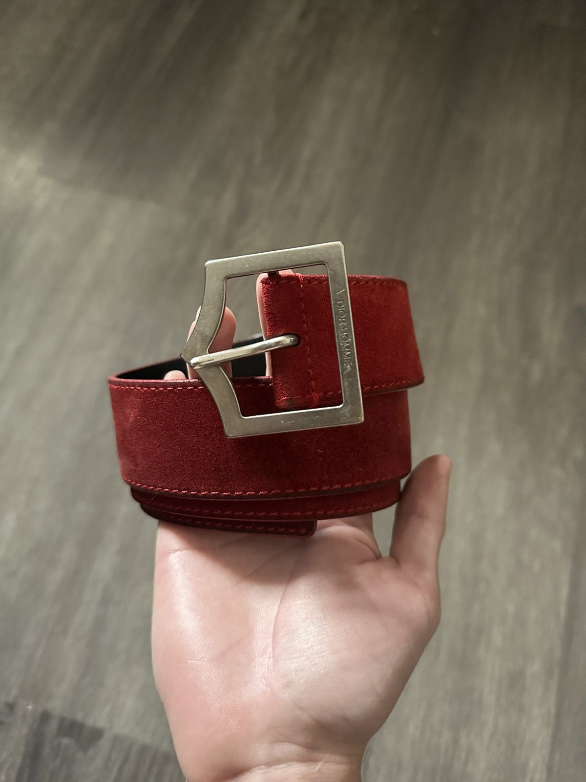 Dior SS05 Red Suede Dior D Point Belt Size 32 - 7 Thumbnail