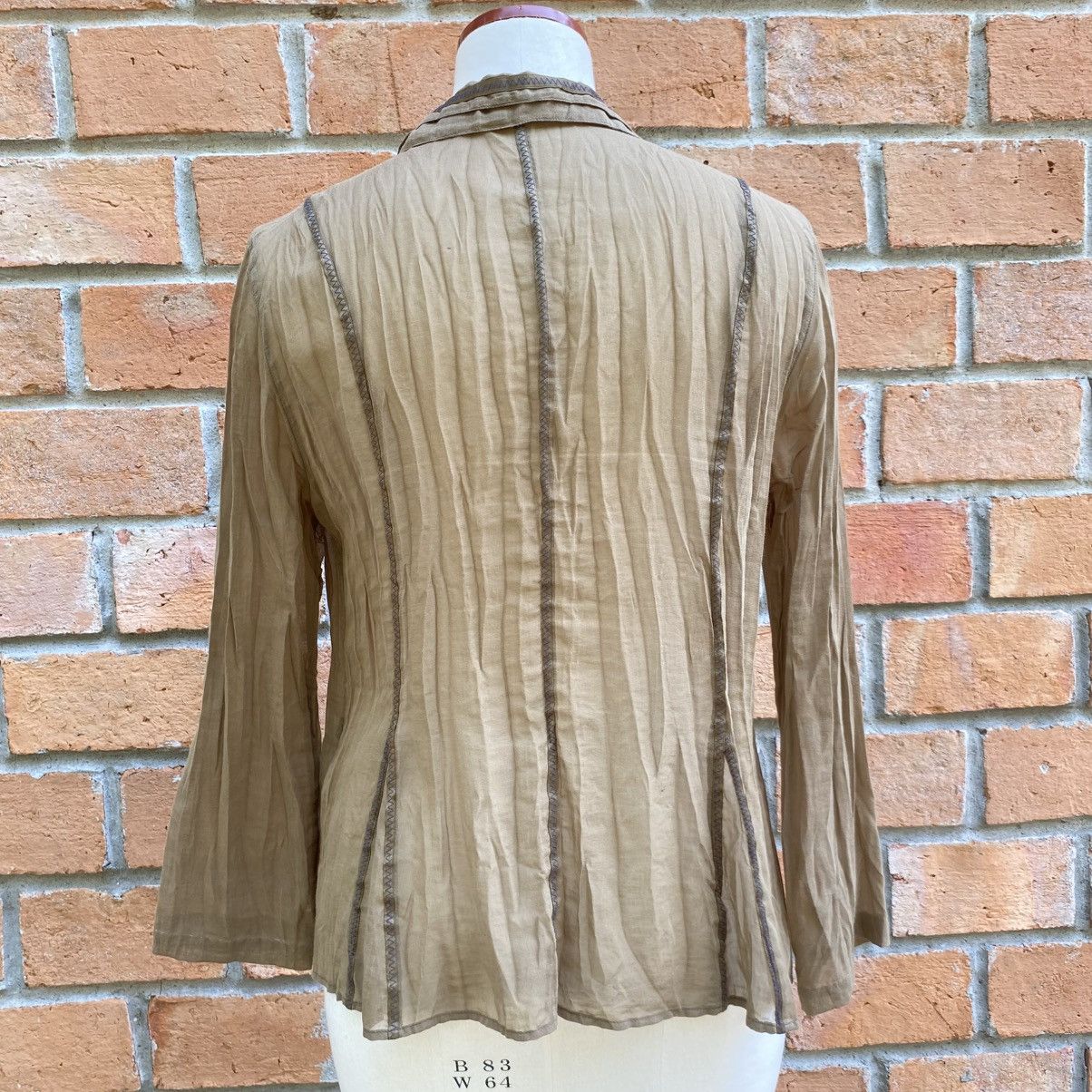 Japanese Brand Hiroko BIS Camel Beige Crinkle Button-Up Blouse Size L / US 10 / IT 46 - 4 Thumbnail