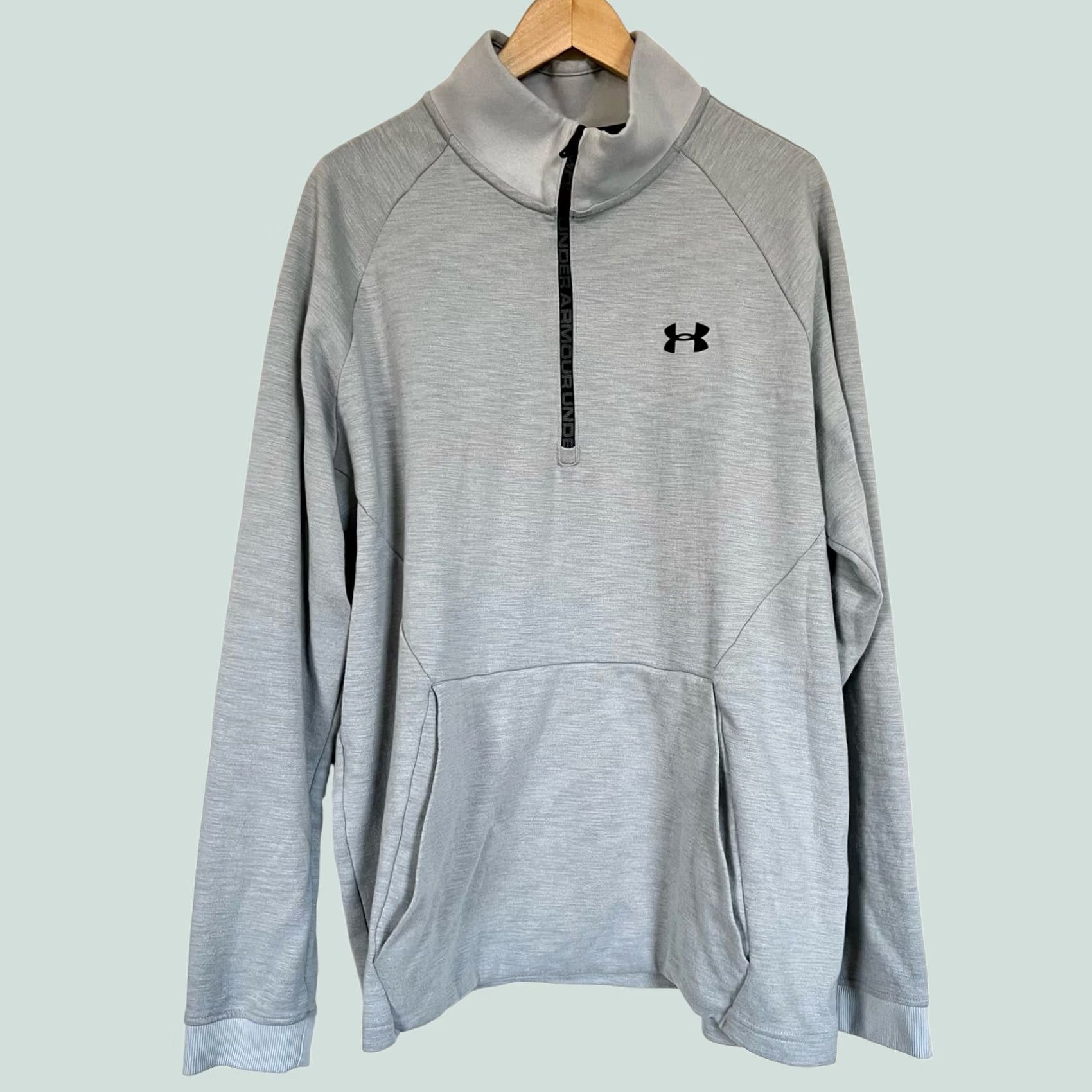 Under Armour Under Armour Mens Sweatshirt 1/2 Zip Front Pocket Gray Cotton Blend XXL Pullover Mock Neck Long Sleeve Sportswear Mens Size US XXL / EU 58 / 5 - 1 Thumbnail
