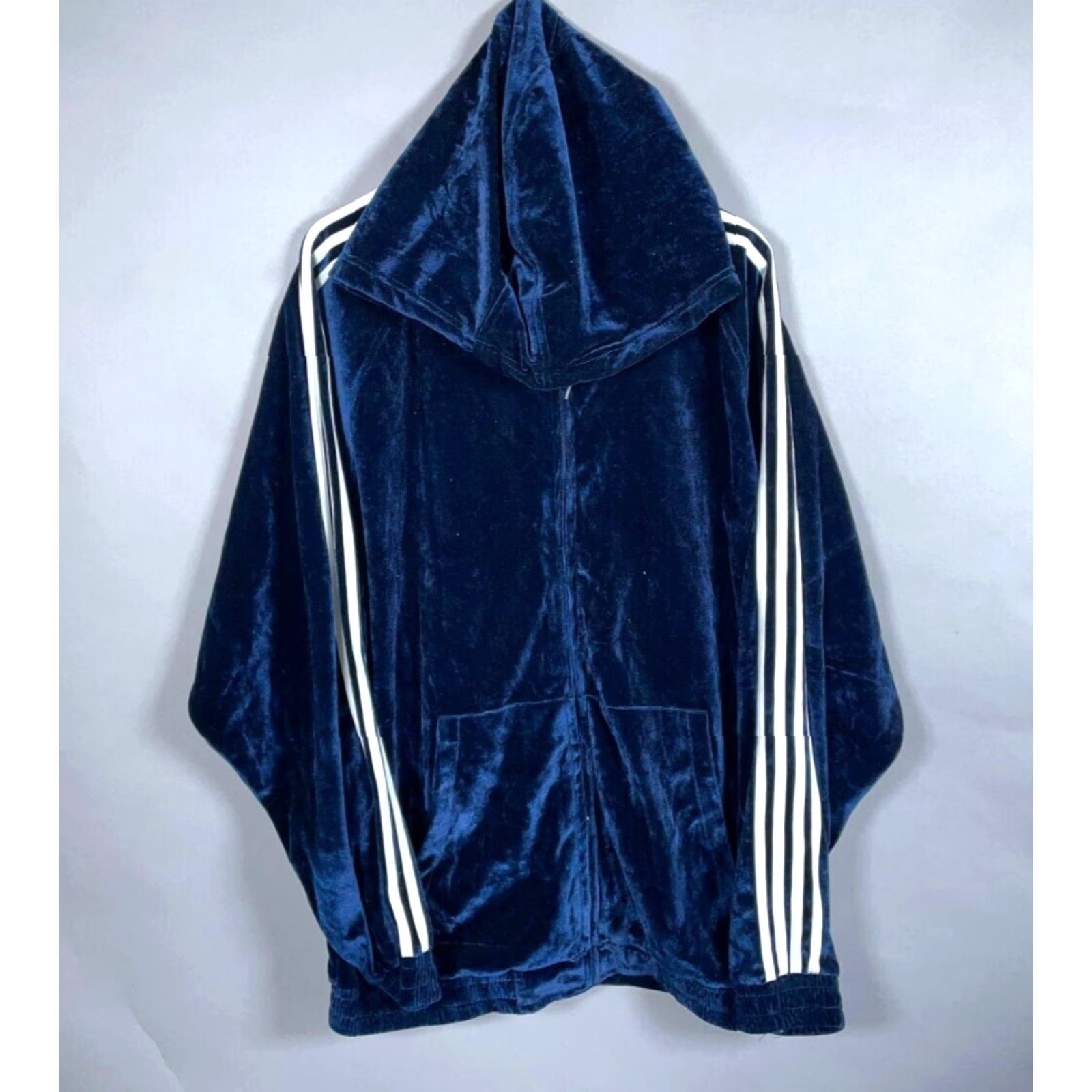 Velour VINTAGE Godbody Hoodie Main Point: Velour Zip Hoodie Men's 3XL Dark Blue White Striped Hip Hop Y2K Size US XXL / EU 58 / 5 - 2 Thumbnail