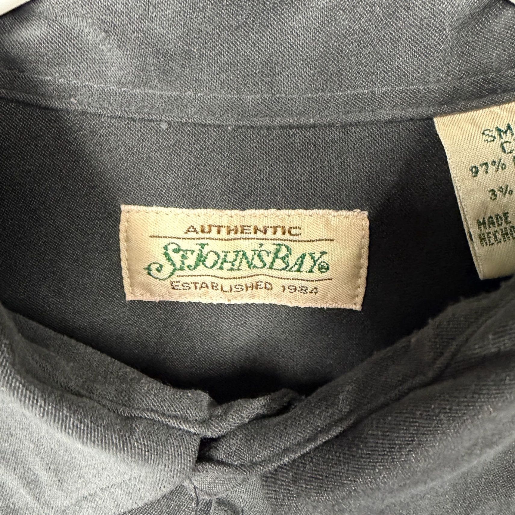 Vintage VINTAGE St. John's Bay Shirt Mens S Black Twill Button-Up Long Sleeve Casual Workwear Outdoor Cotton Spandex 1950s-2000s Size US S / EU 44-46 / 1 - 5 Thumbnail