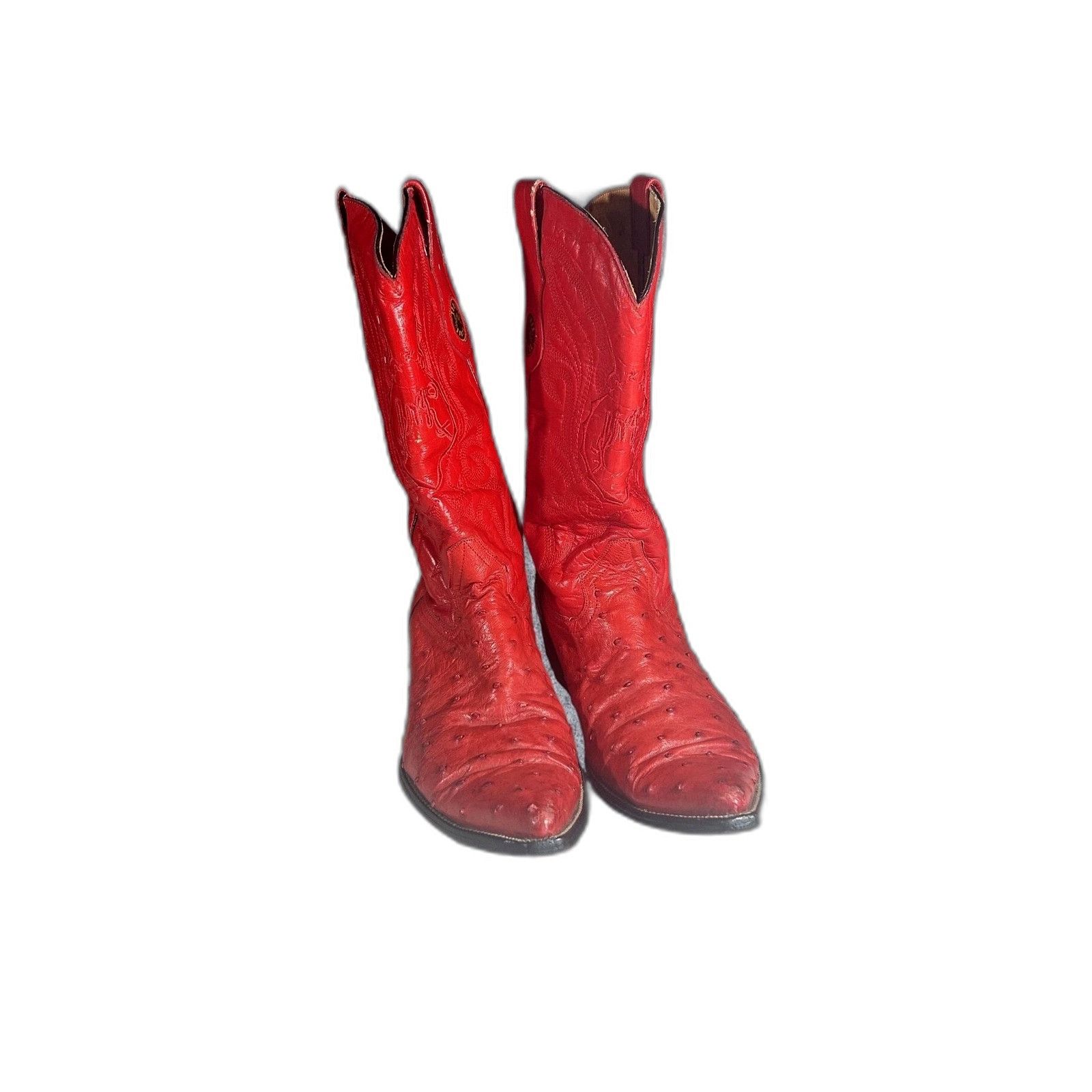 Vintage Yoncer Western Leather Cowboy Boots Ostrich Quill Skin Exoti Size US 12.5 / EU 45-46 - 3 Thumbnail