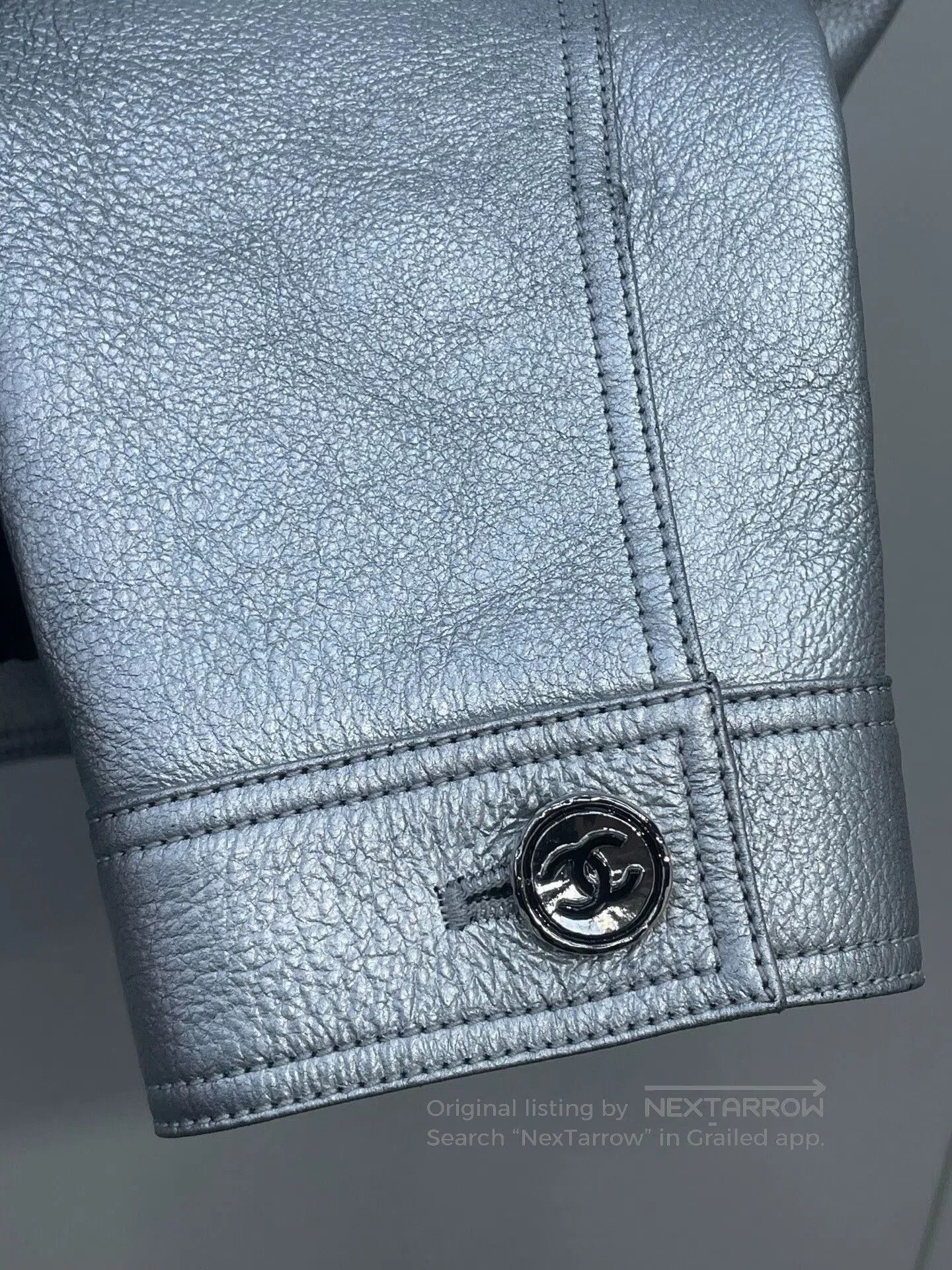Chanel Chanel 24B Silver Gray Leather Jacket. Size S / US 4 / IT 40 - 3 Thumbnail