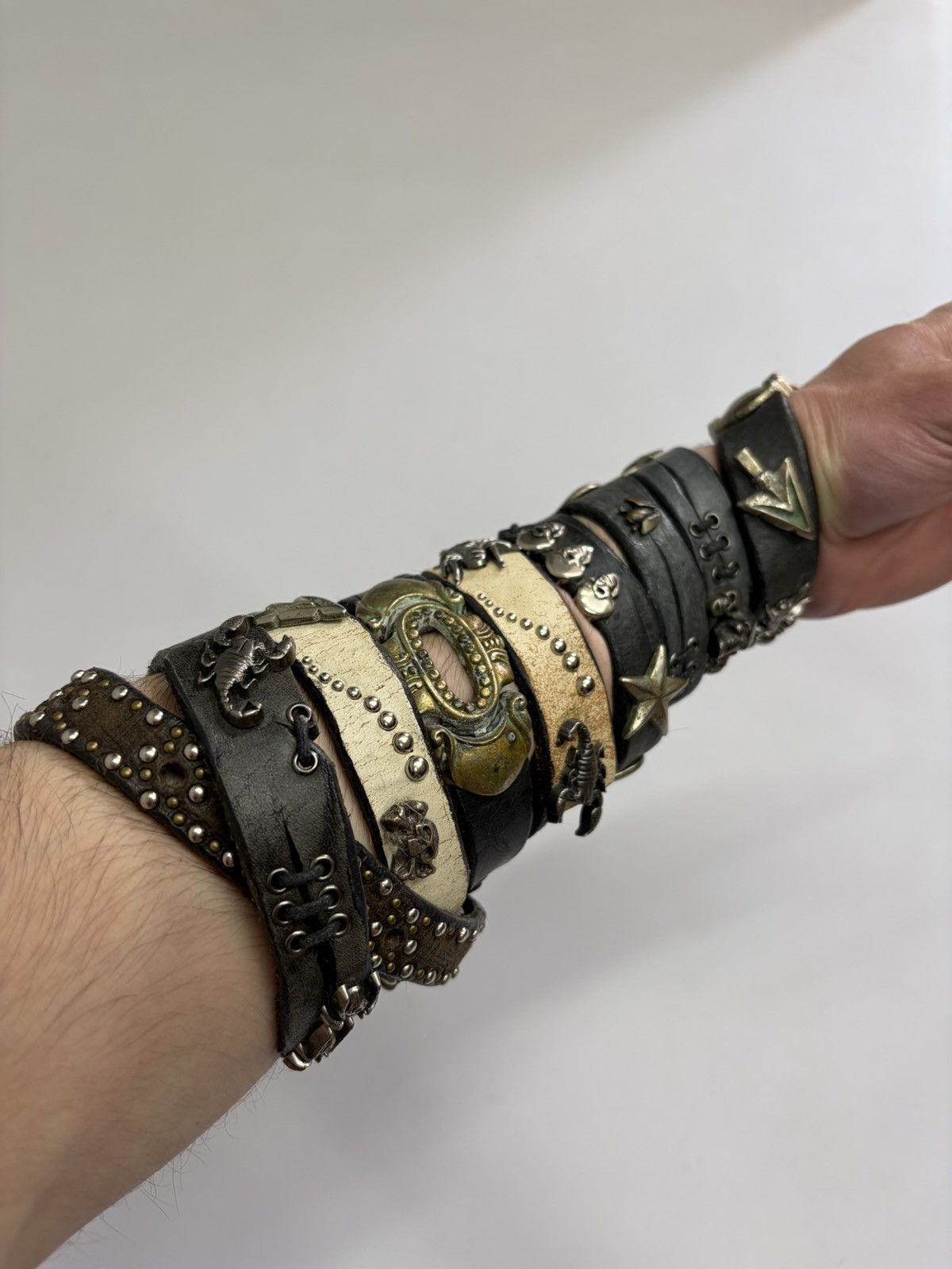 If Six Was Nine Vintage Studded Leather Tribal Belt Y2K Punk Grunge Rockstar Size 34 - 11 Thumbnail