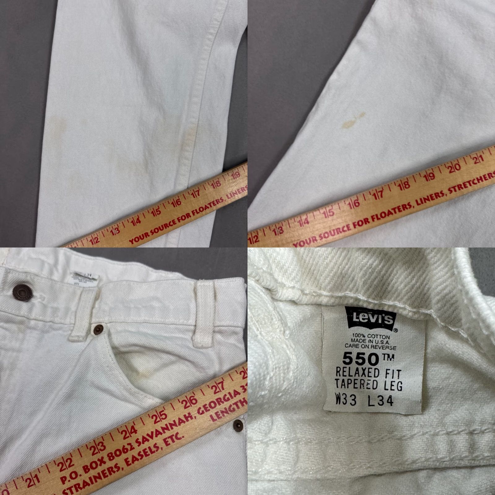 Levi's VINTAGE Levi's 550 Jeans Mens 32x35 White 90s Orange Tab Made USA Pant 550 (Tag33x34) Shirt Size US 33 - 8 Thumbnail