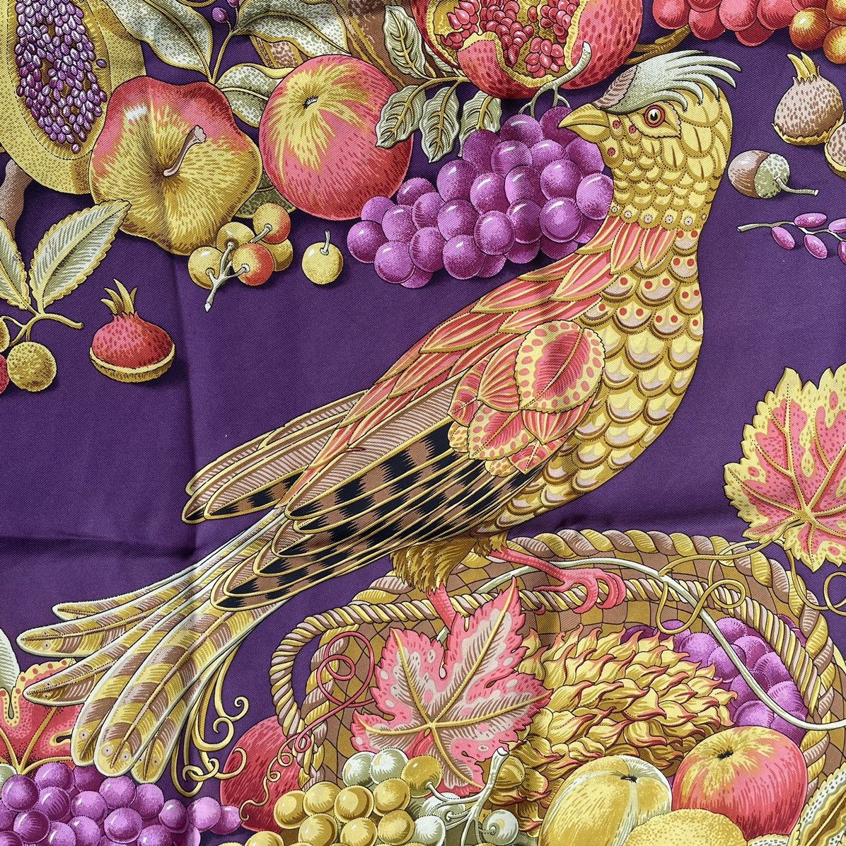 Salvatore Ferragamo × Vintage Vintage Salvatore Ferragamo Silk Scarf with fowl & harvest Size ONE SIZE - 9 Thumbnail