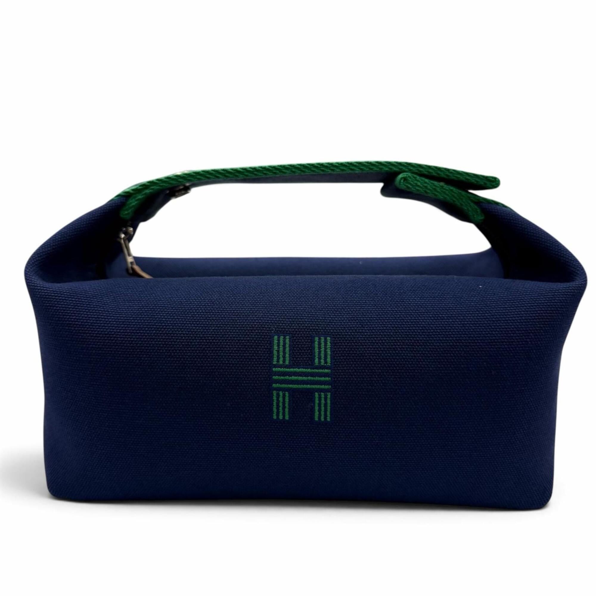 Hermes HERMES Bride à Black PM Cotton Pouch Handbag with Silver Hardware, H Logo, Navy, Made in France, Women's. Size ONE SIZE - 1 Thumbnail