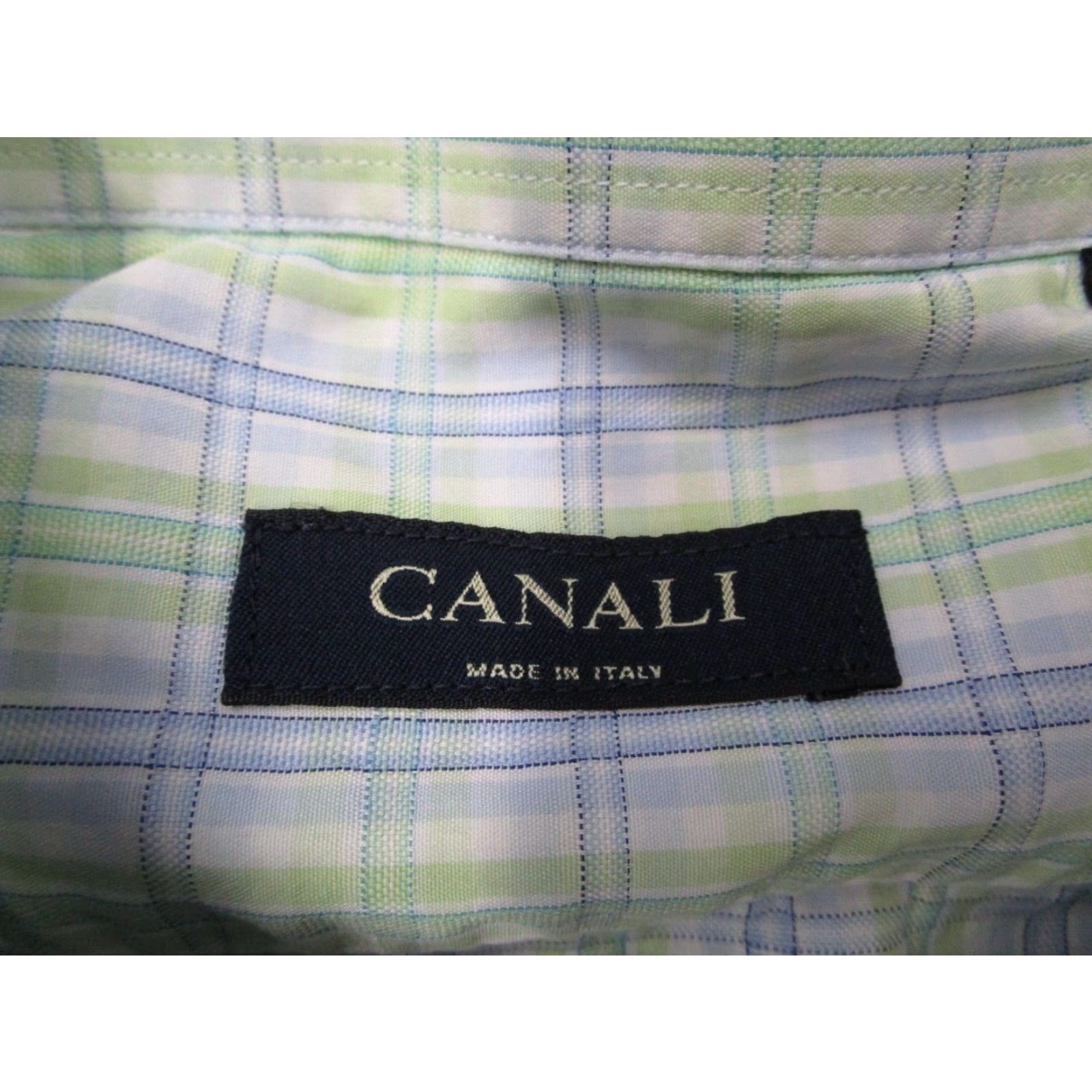 Canali Canali Mens Large Green Blue Check Button Up Cotton Dress Shirt Italy Size 42R - 3 Thumbnail