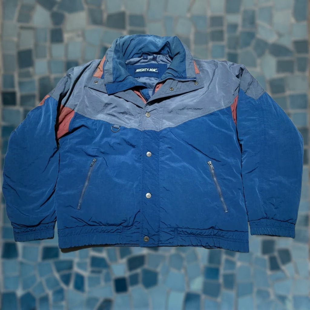 Vintage Mighty Mac Norsac Down Puffer Jacket Coat Hooded Mens Large Navy Blue Style Puffer Jacket Men, Men's