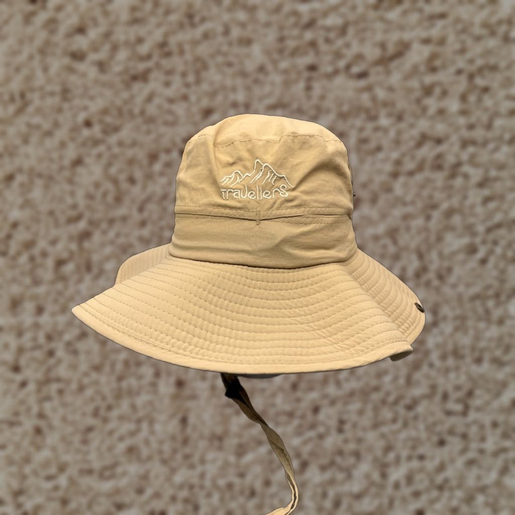 Vintage Travellers Sun Bucket Hat Adult One Size Beige Knit 100% Polyester Camp Outdoors Size ONE SIZE - 1 Thumbnail