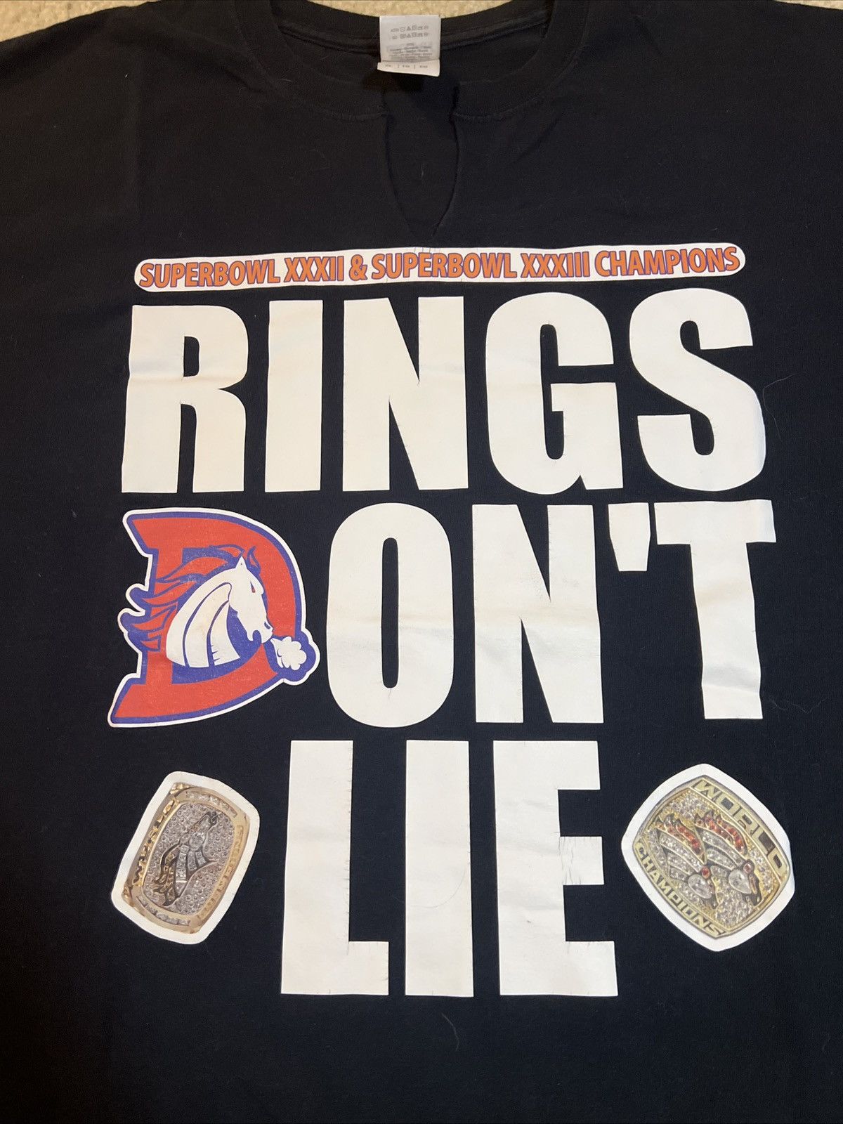 NFL Denver Broncos Rings Don’t Lie Super Bowls 32 & 33 Size US XL / EU 56 / 4 - 3 Thumbnail