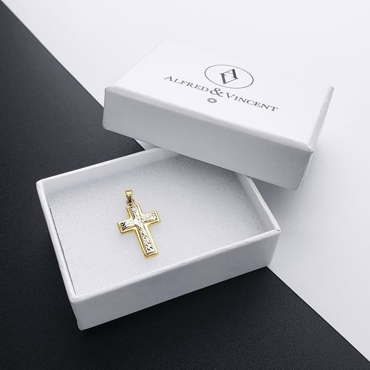 Flared Crucifix on Latin Cross Pendant 14k Yellow White Gold