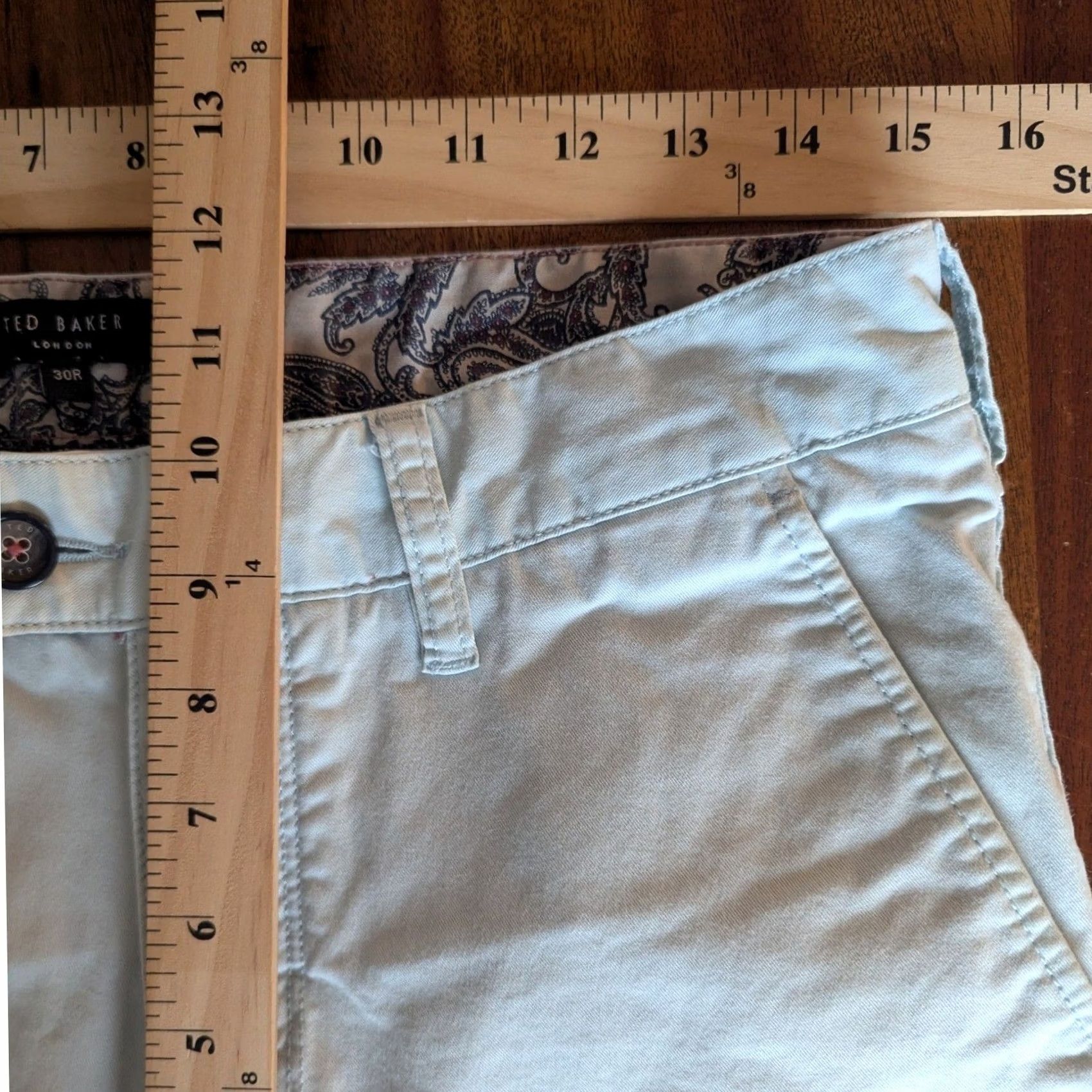 Ted Baker Ted Baker Chino Shorts Mens 30 Mint Green Solid Flat Front 9 in Inseam Cotton Blend Pockets Button Closure Casual Travel Summer Size US 30 / EU 46 - 5 Thumbnail