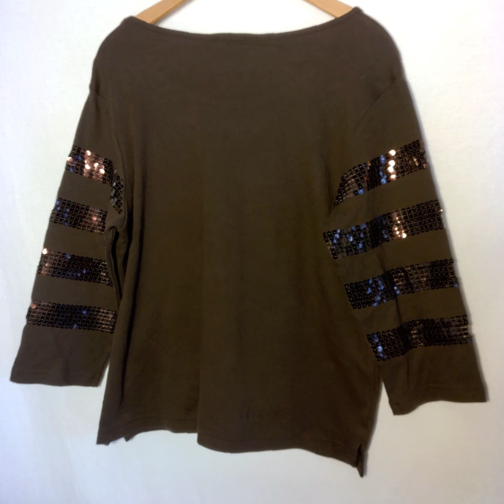 Joe Browns Quacker Factory Shirt Women M Brown Knit Striped Sequin Scoop Neck Casual Sleeve Cotton Regular Sequin Shimmer Party Size M / US 6-8 / IT 42-44 - 3 Thumbnail