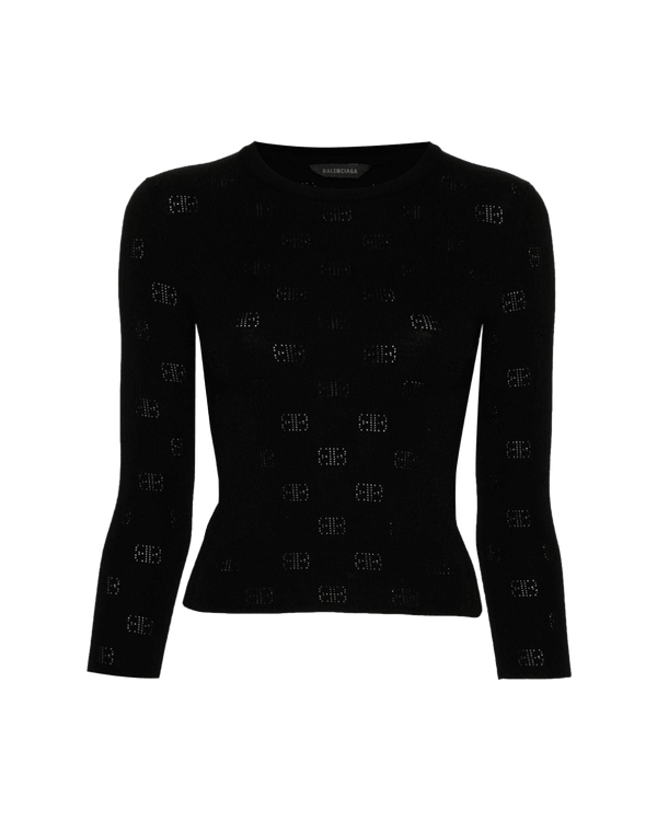 Balenciaga o1s1wg110126 BB Allover Cropped Sweater in Black Size L / US 10 / IT 46 - 1 Thumbnail