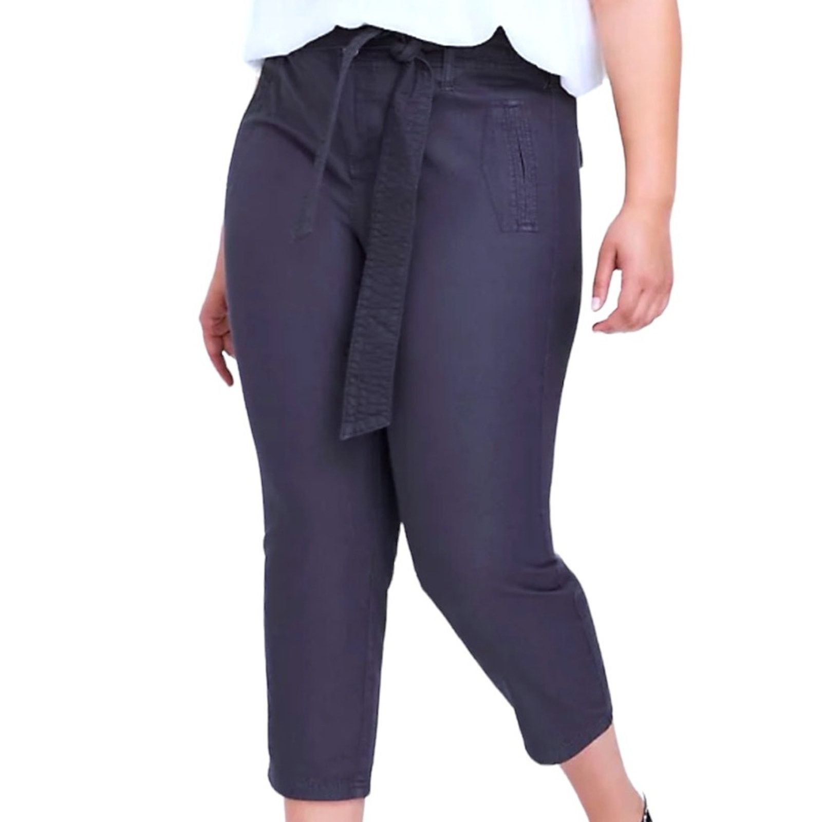 Other Torrid Crop Skinny Stretch Chambray Tie-front Pants Size 42" / US 20 - 1 Thumbnail
