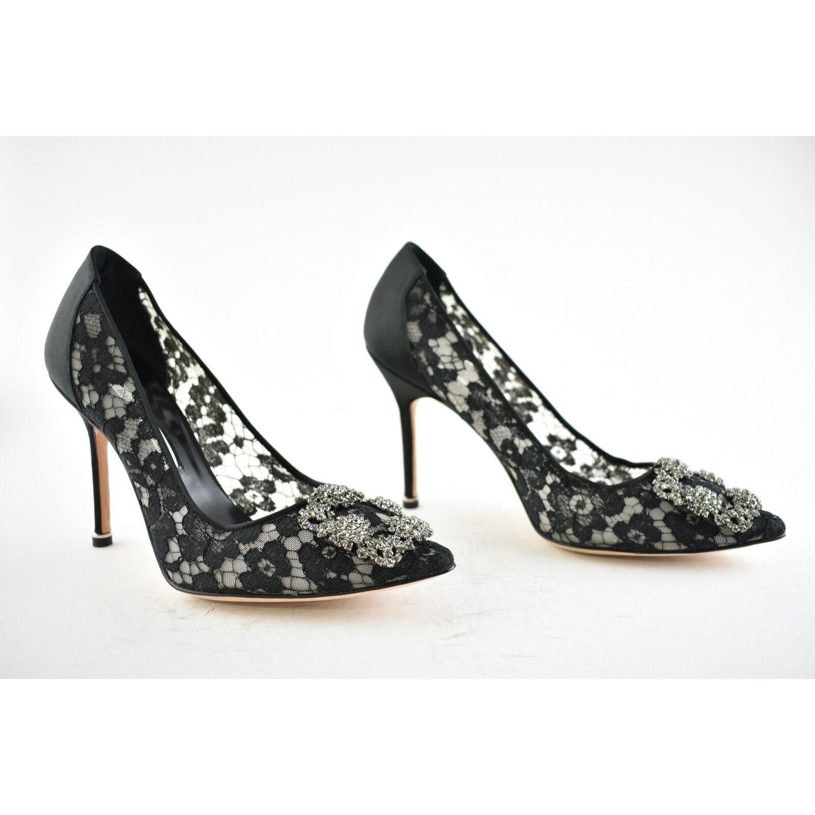 Manolo Blahnik Hangisila Hangisi 105 Lace Crystal Buckle Heel Pump 39.5 Size US 9.5 / IT 39.5 - 4 Thumbnail
