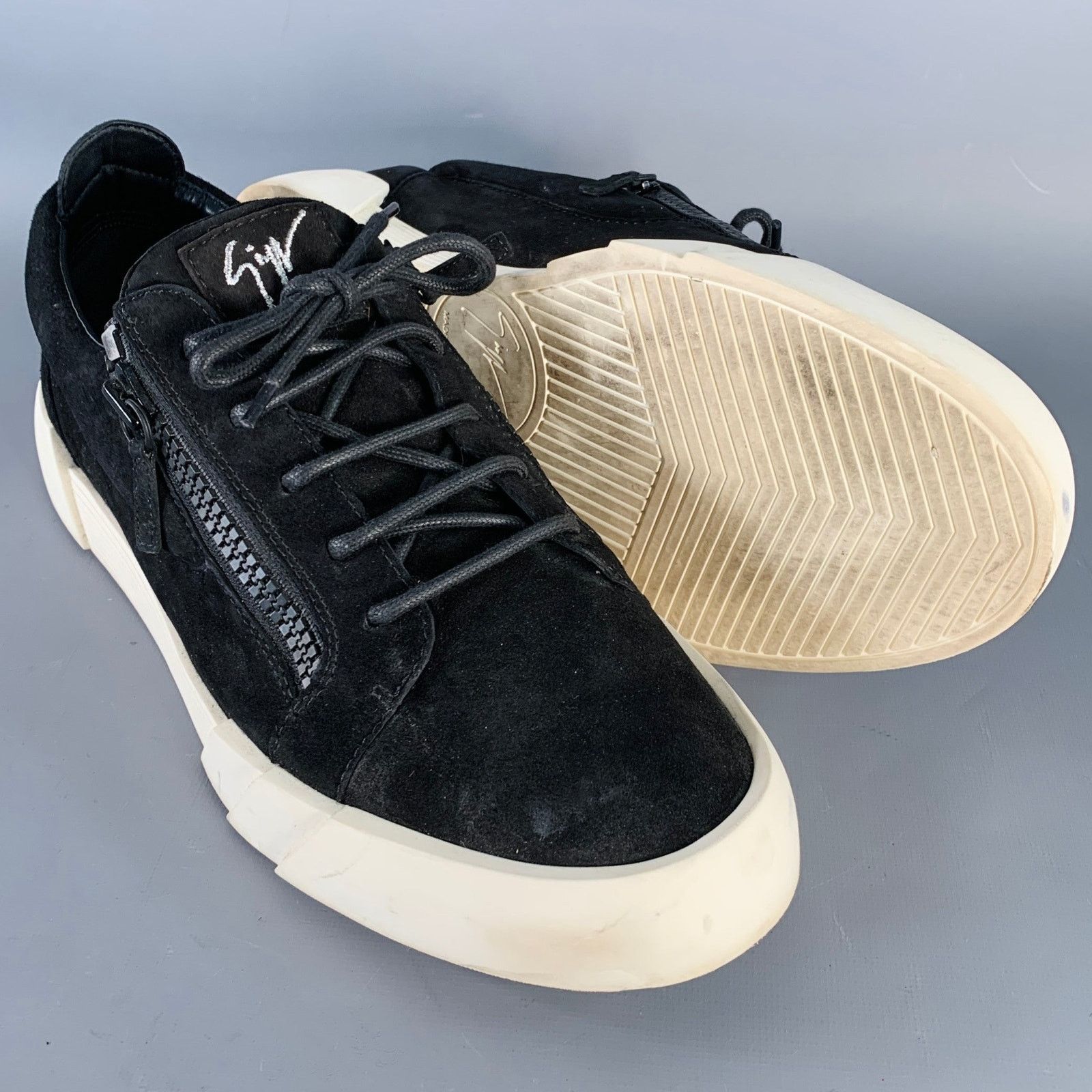 Giuseppe Zanotti GIUSEPPE ZANOTTI Size 12 Black Suede Double Zipper Sneakers Size US 12 / EU 45 - 5 Thumbnail