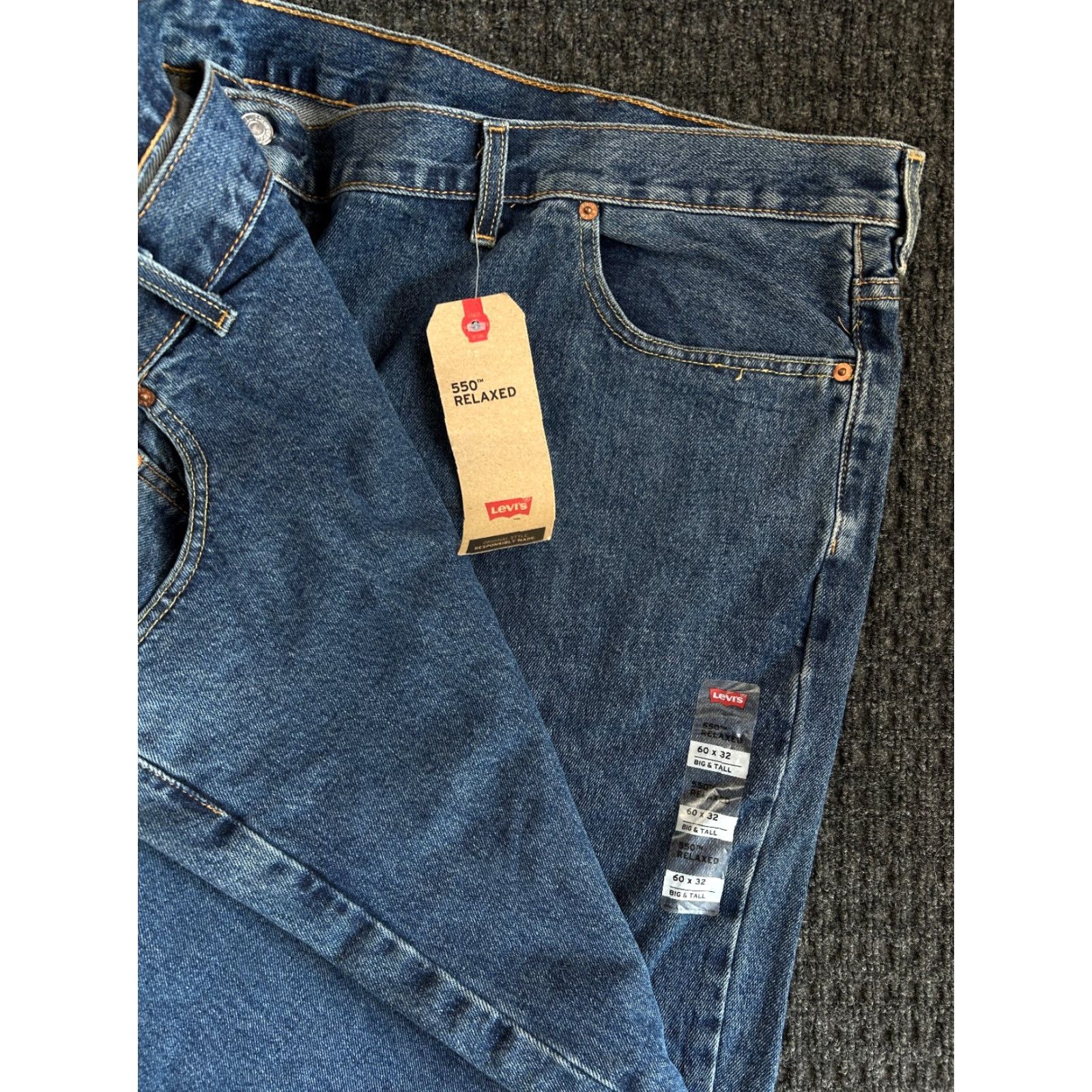 Levi's Levi’s Levi's 550 Jeans Relaxed Fit Men’s 60 x 32 Big & Tall Blue Denim Cotton 5-Pocket Logo Classic Tapered Jeans Mens Brand New FAST SHIPPING Size US 44 / EU 60 - 3 Thumbnail