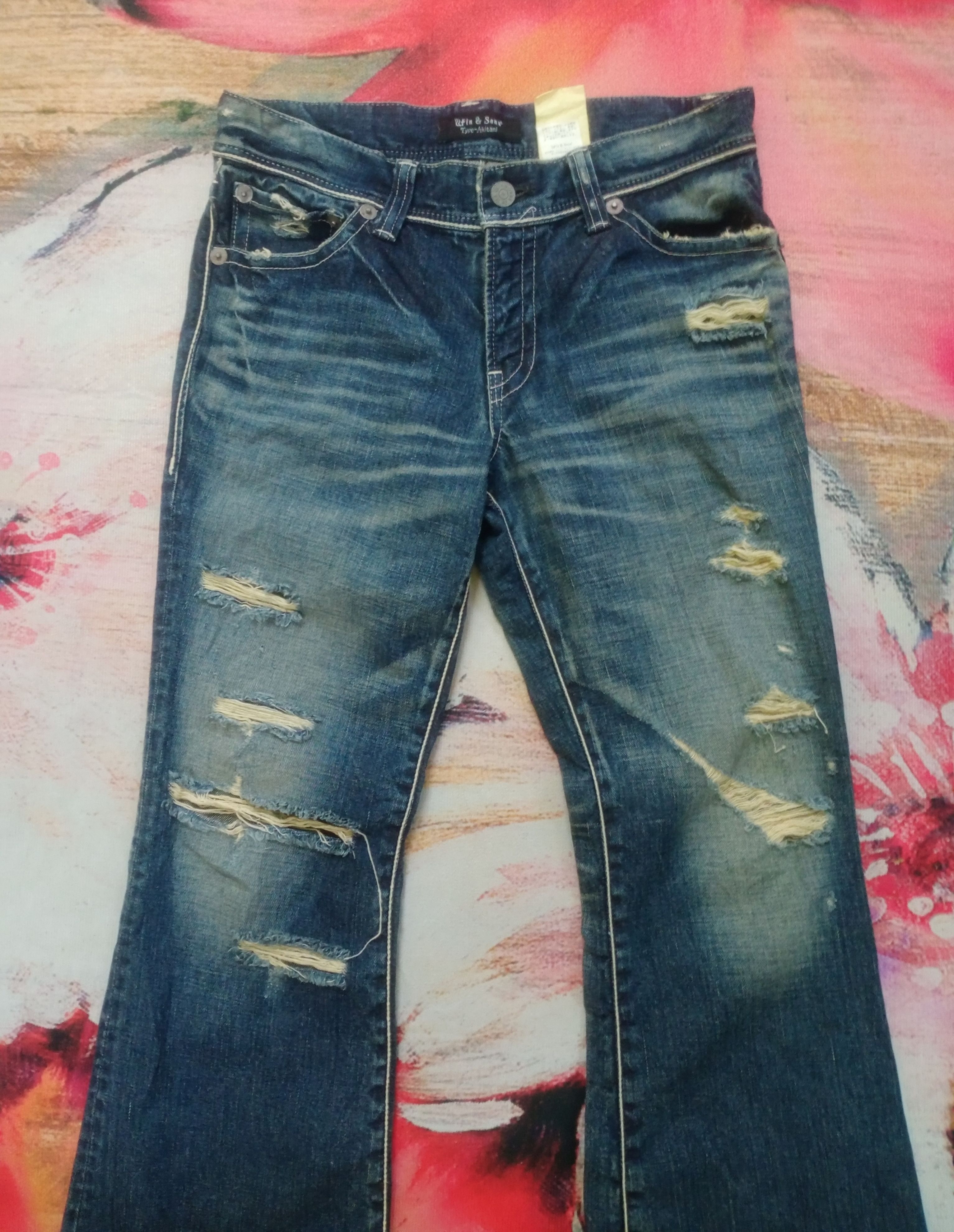 If Six Was Nine Rare Distressed Ufin & Sons Flare Boot cut Jeans Size US 33 - 6 Thumbnail