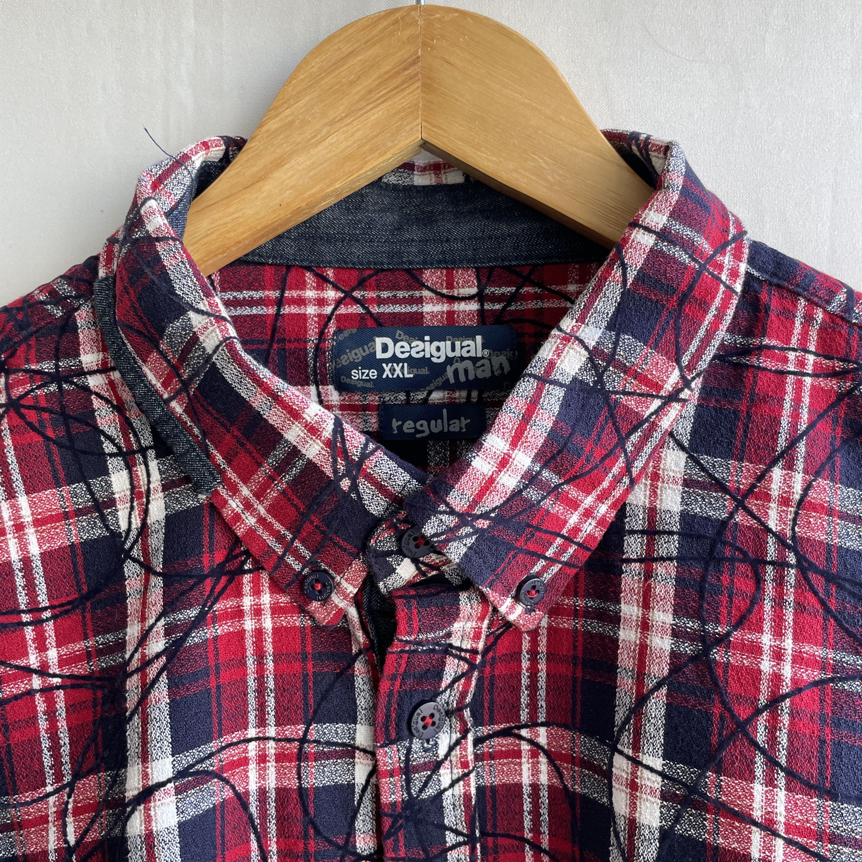 Desigual Desigual Plaid Flannel Scribble Embroidery Button Down Shirt Size US XXL / EU 58 / 5 - 4 Thumbnail