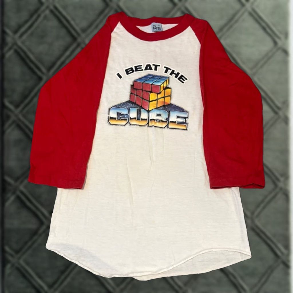 Vintage VINTAGE 80s I Beat The Rubix Cube Greg Raglan 3/4 Sleeve Baseball T-Shirt The Knits S White Mens Size US S / EU 44-46 / 1 - 1 Thumbnail