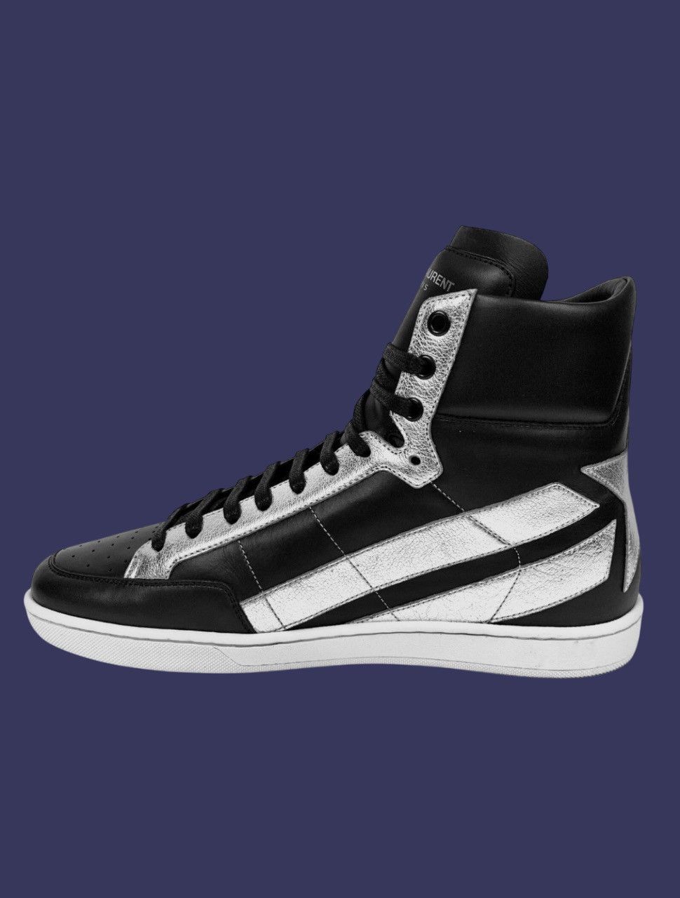 Yves Saint Laurent SAINT LAURENT MEN STAR-BACK LEATHER HIGHTOP BLACK SILVER Size US 11 / EU 44 - 2 Thumbnail