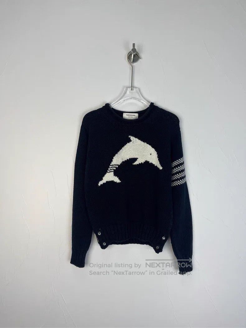 Thom Browne Thom Browne Blue dolphin four-striped sweater Size US S / EU 44-46 / 1 - 1 Thumbnail