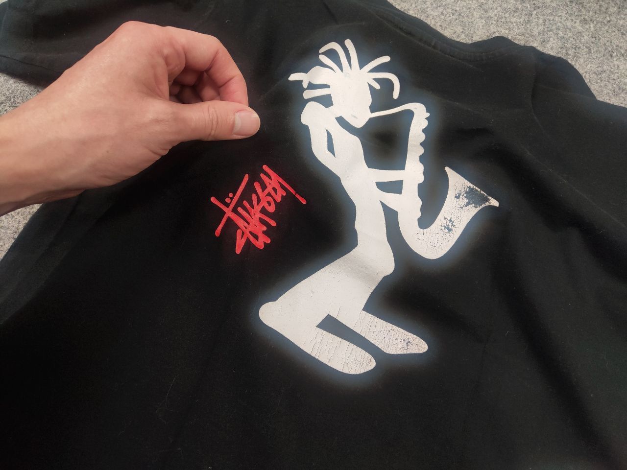 Stussy Rare Vintage 90's Stussy T-shirt Logo Jazz Shadow Man Tee Size US S / EU 44-46 / 1 - 13 Thumbnail