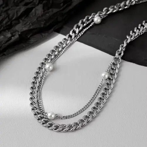 Jewelry Pearl Stacked Stainless Steel Necklace Size ONE SIZE - 2 Thumbnail