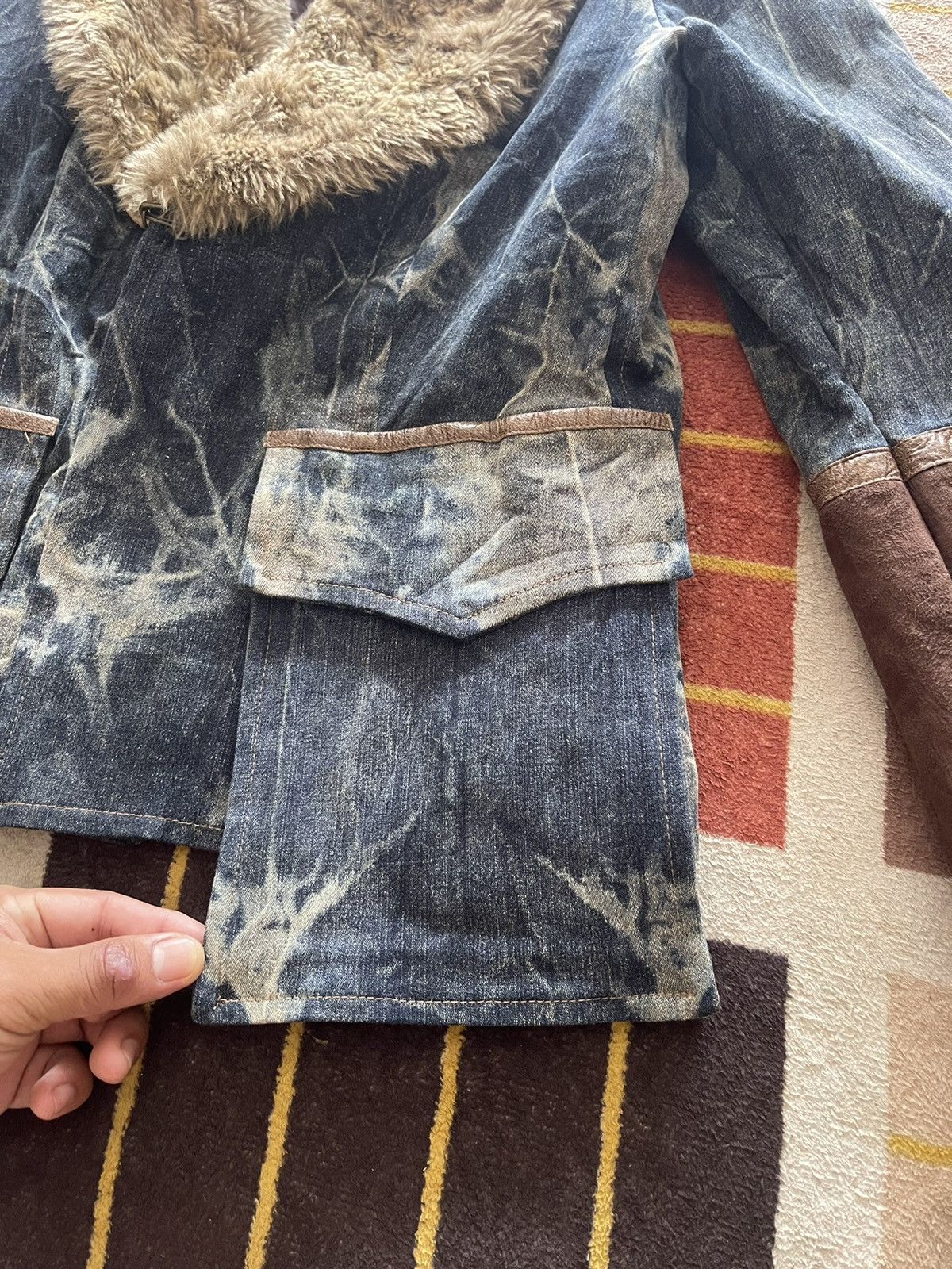 If Six Was Nine JOLIE JOLIE ITALY Faux Fur Collar Acid Wash Punk Jacket Size M / US 6-8 / IT 42-44 - 6 Thumbnail