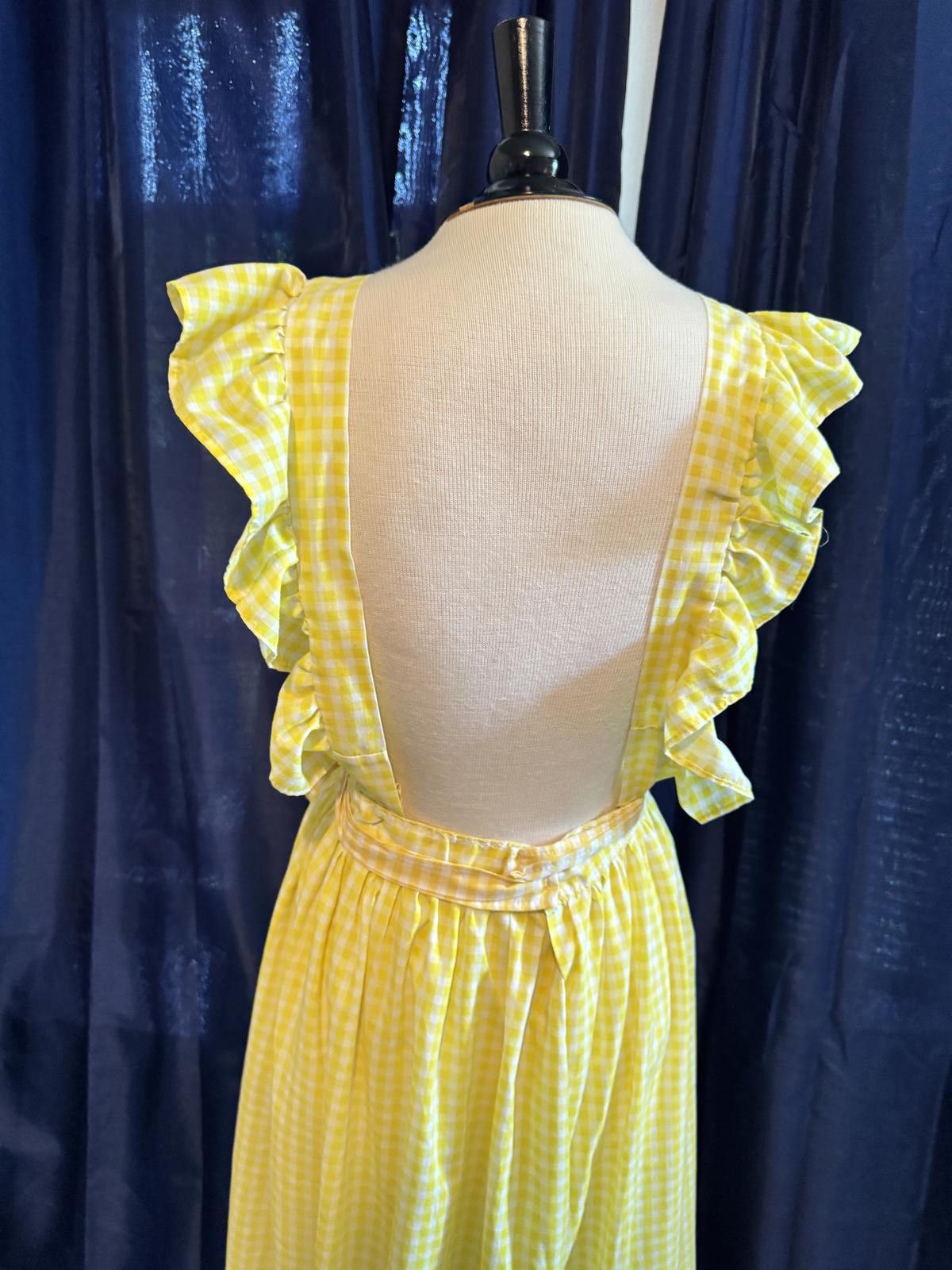 Designer Vintage Yellow Cottage-core Gingham Ruffled Pinafore Dress Size M / US 6-8 / IT 42-44 - 4 Thumbnail