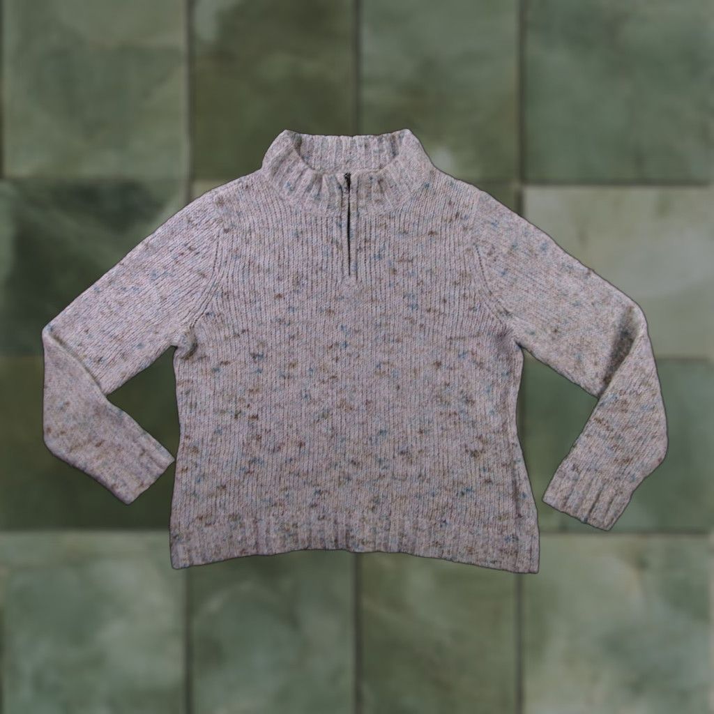 Croft & Barrow Croft Barrow Sweater Women Large Quarter Zip Speckled Pullover Gray Chunky Rib Size L / US 10 / IT 46 - 1 Thumbnail