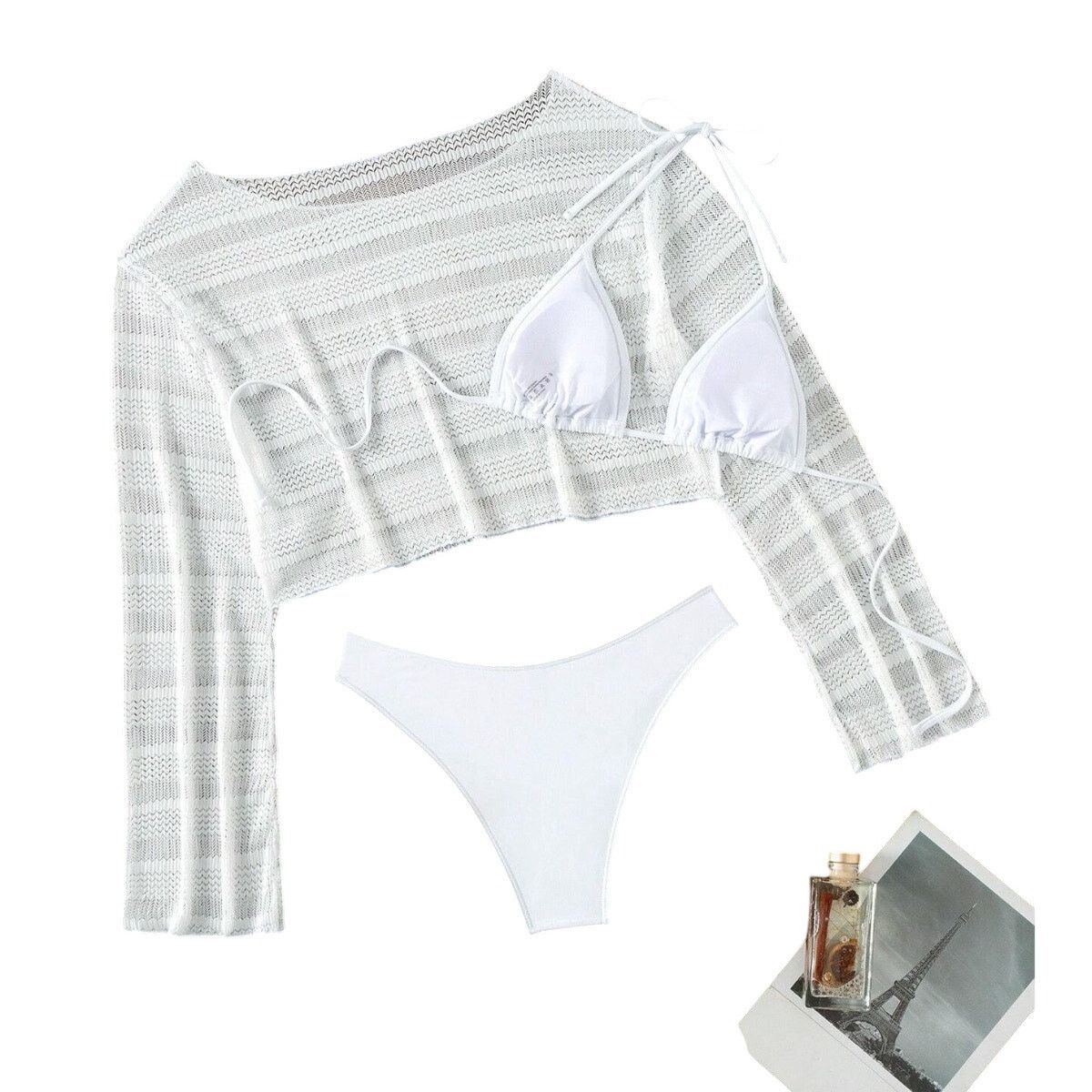 Shein Triangle Bikini Set and Cover Up in White, Size L Size ONE SIZE - 2 Thumbnail